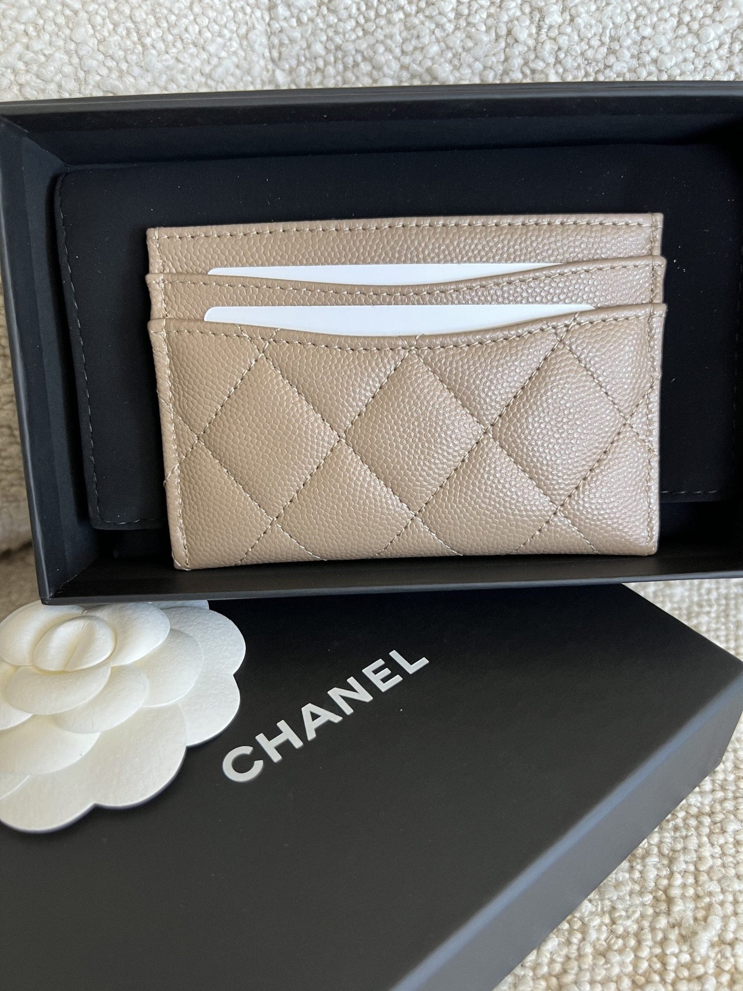 22A Dark Beige Caviar Quilted Card Holder LGHW