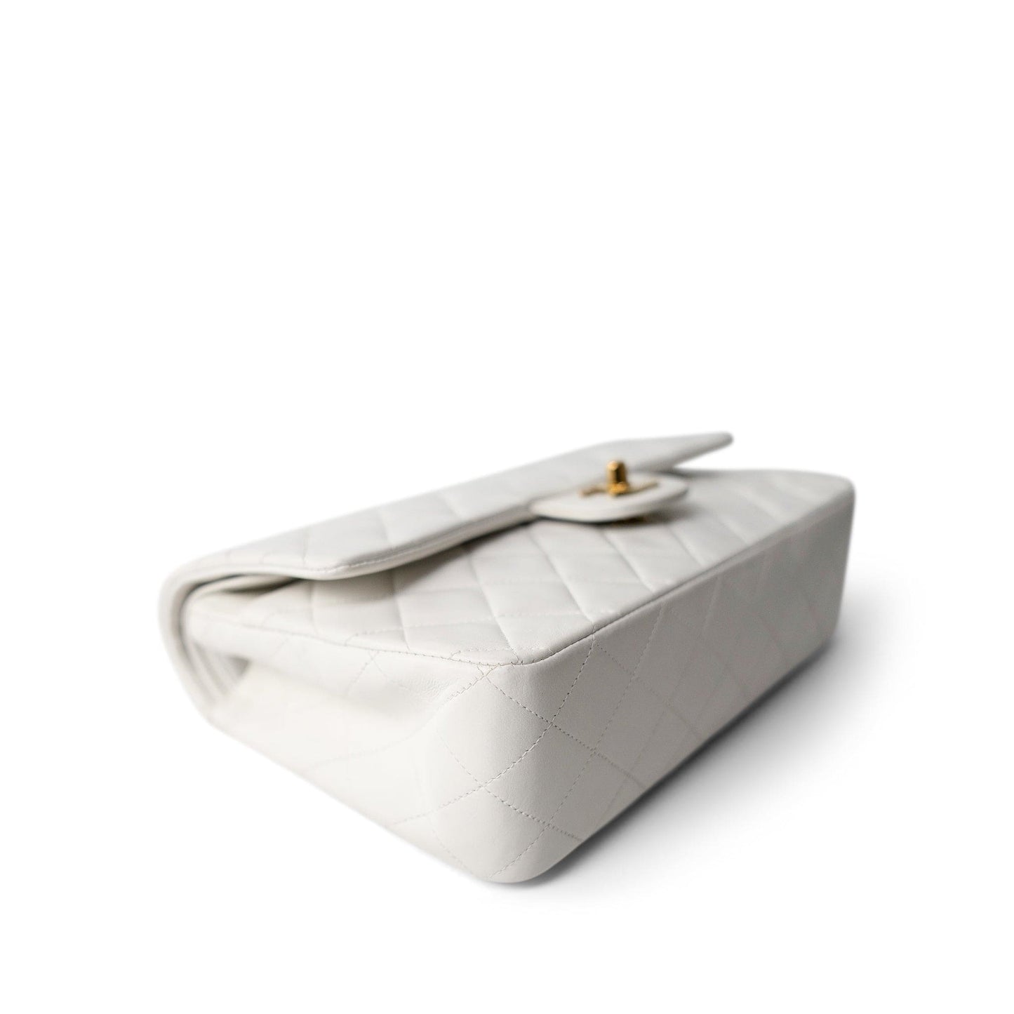 White Lambskin Quilted Medium Classic Flap Gold Hardware