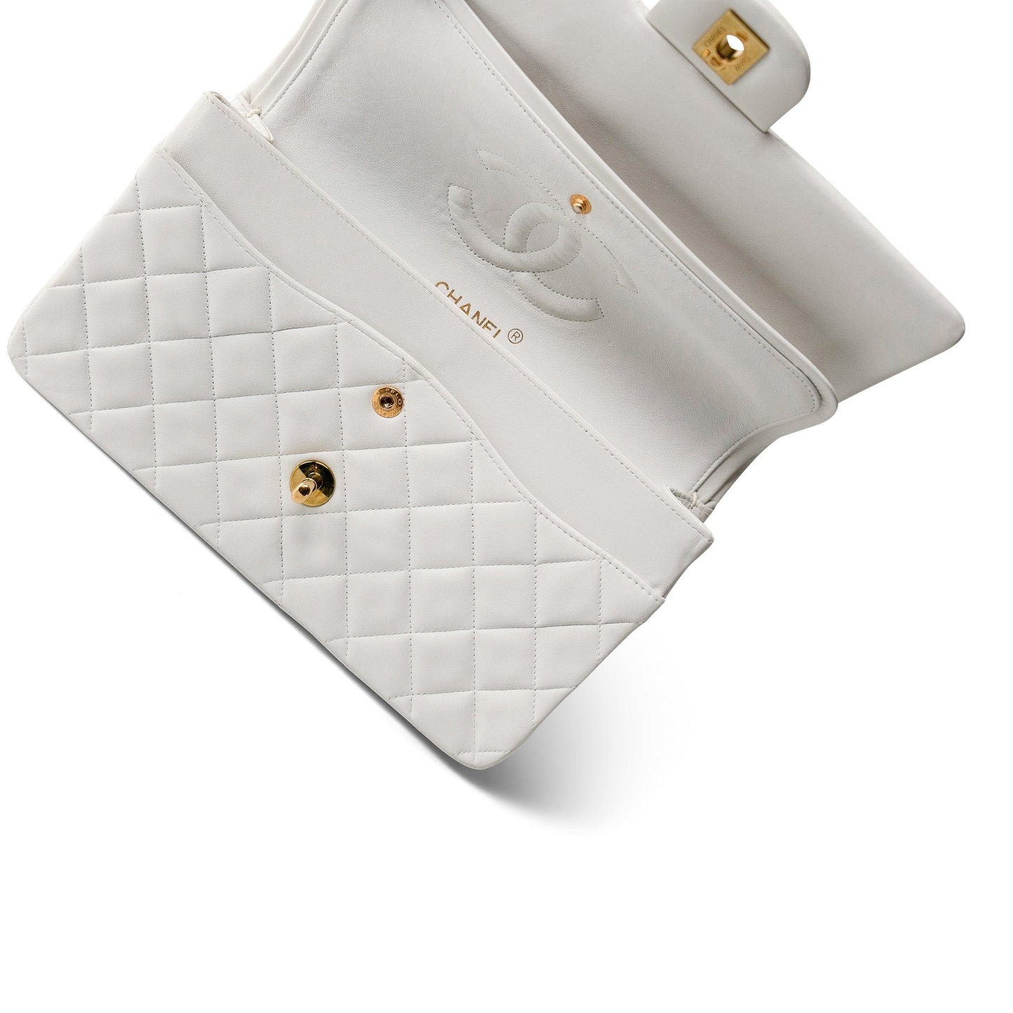 White Lambskin Quilted Medium Classic Flap Gold Hardware