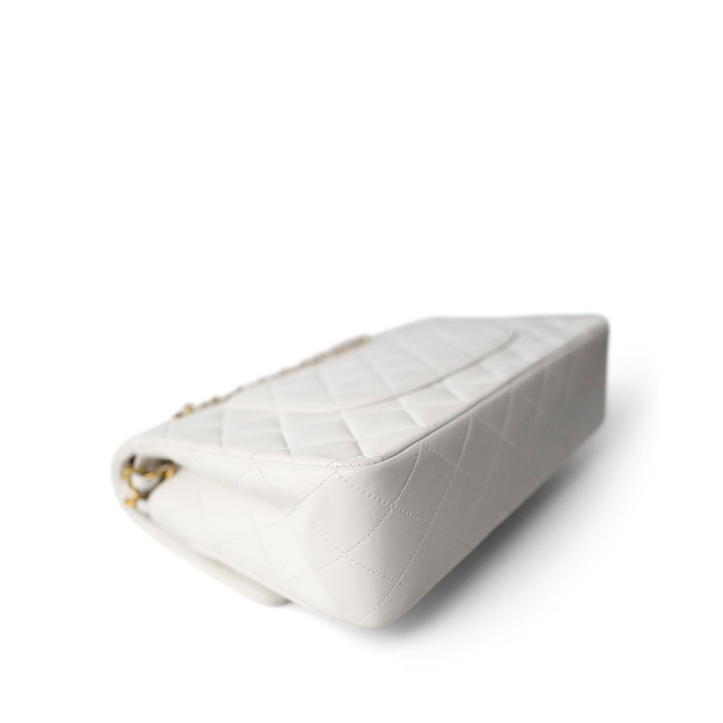 White Lambskin Quilted Medium Classic Flap Gold Hardware