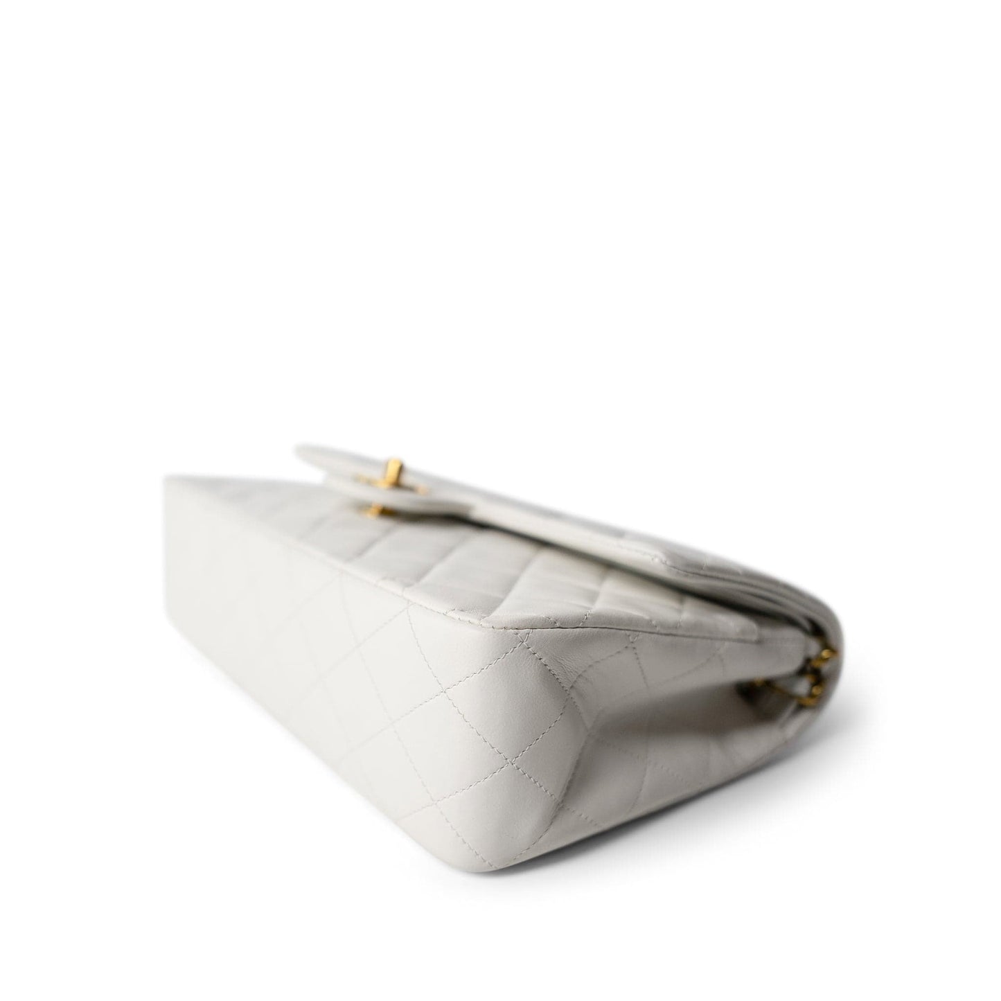 White Lambskin Quilted Medium Classic Flap Gold Hardware