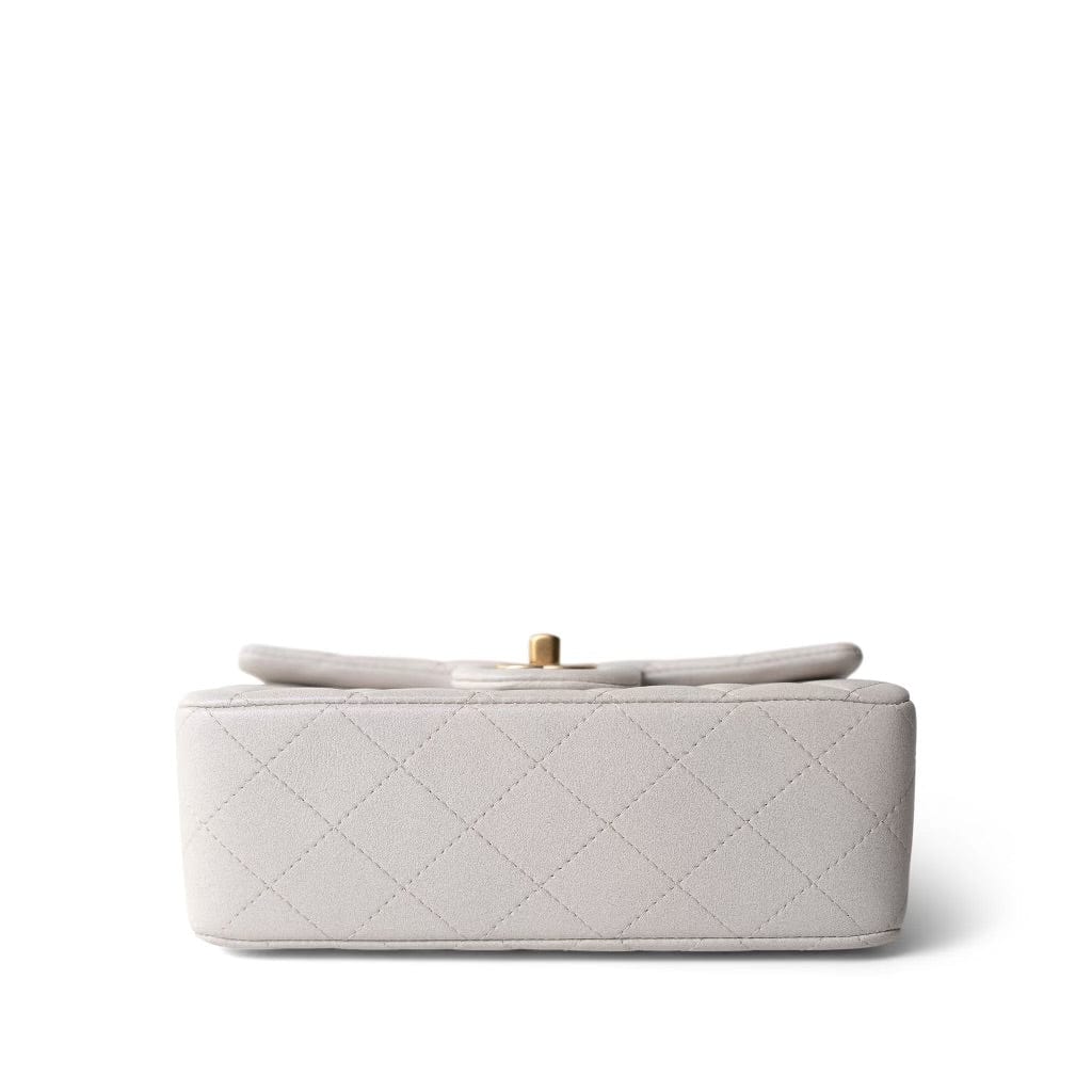 Mini Top Handle Pearly White Iridescent Lambskin Quilted Aged Gold Hardware