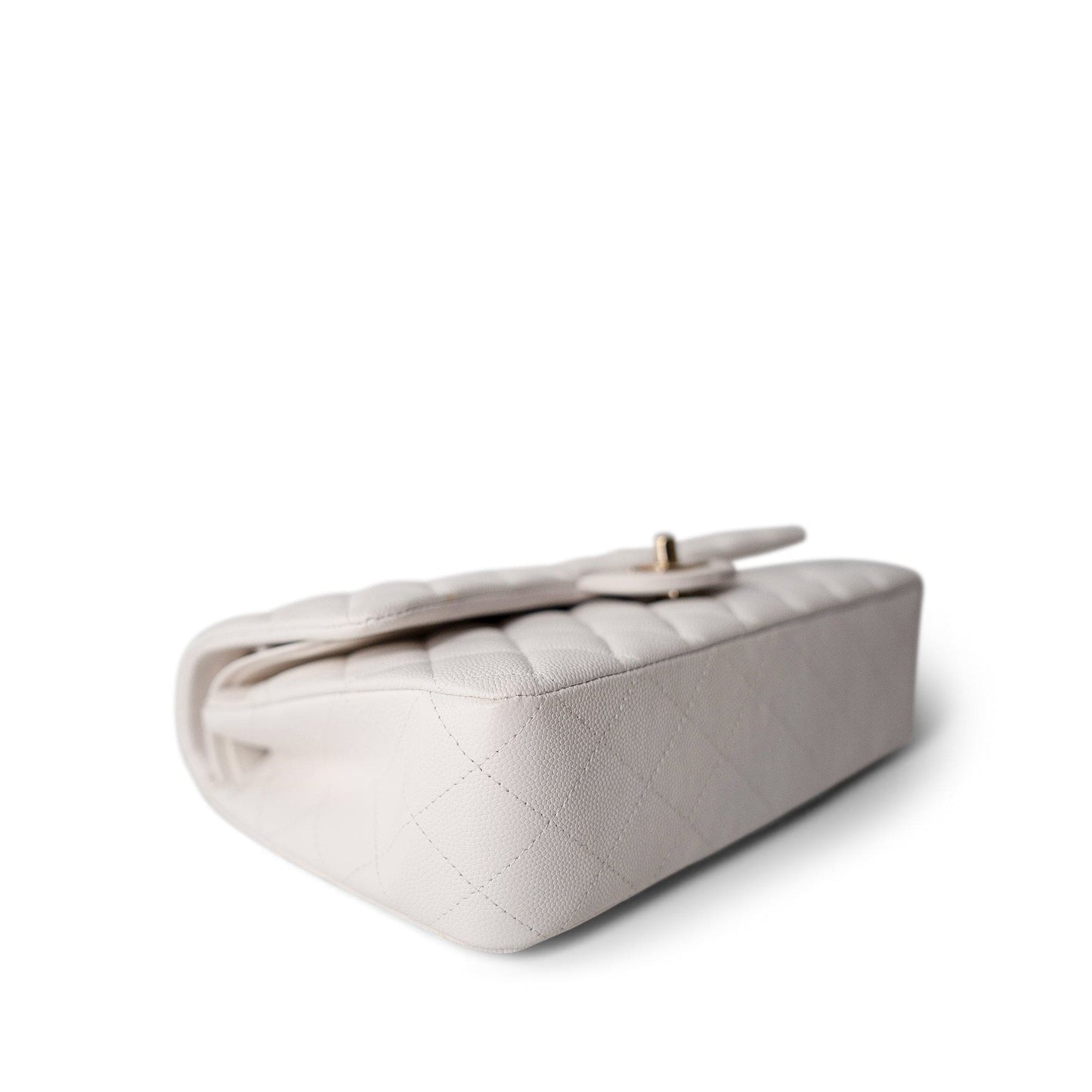 White Caviar Quilted Classic Flap Medium Light Gold Hardware