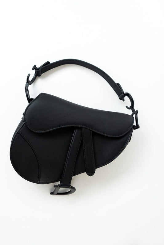 Dior Mini Ultramatte Black Saddle Bag Grained Calfskin Leather