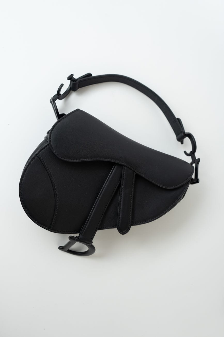 Dior Mini Ultramatte Black Saddle Bag Grained Calfskin Leather