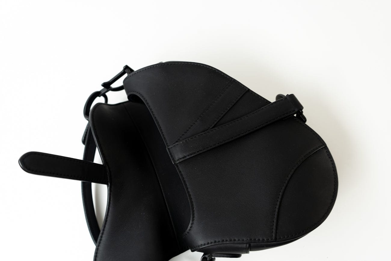 Dior Mini Ultramatte Black Saddle Bag Grained Calfskin Leather