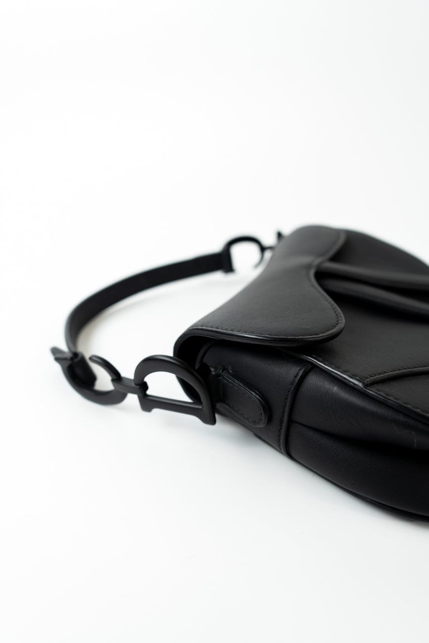 Dior Mini Ultramatte Black Saddle Bag Grained Calfskin Leather