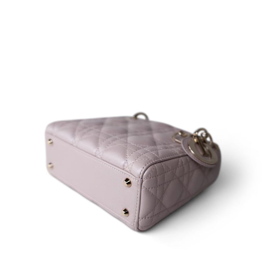 Mini Lady Dior Lotus Cannage Pale Lilac Pink Pearlescent Lambskin