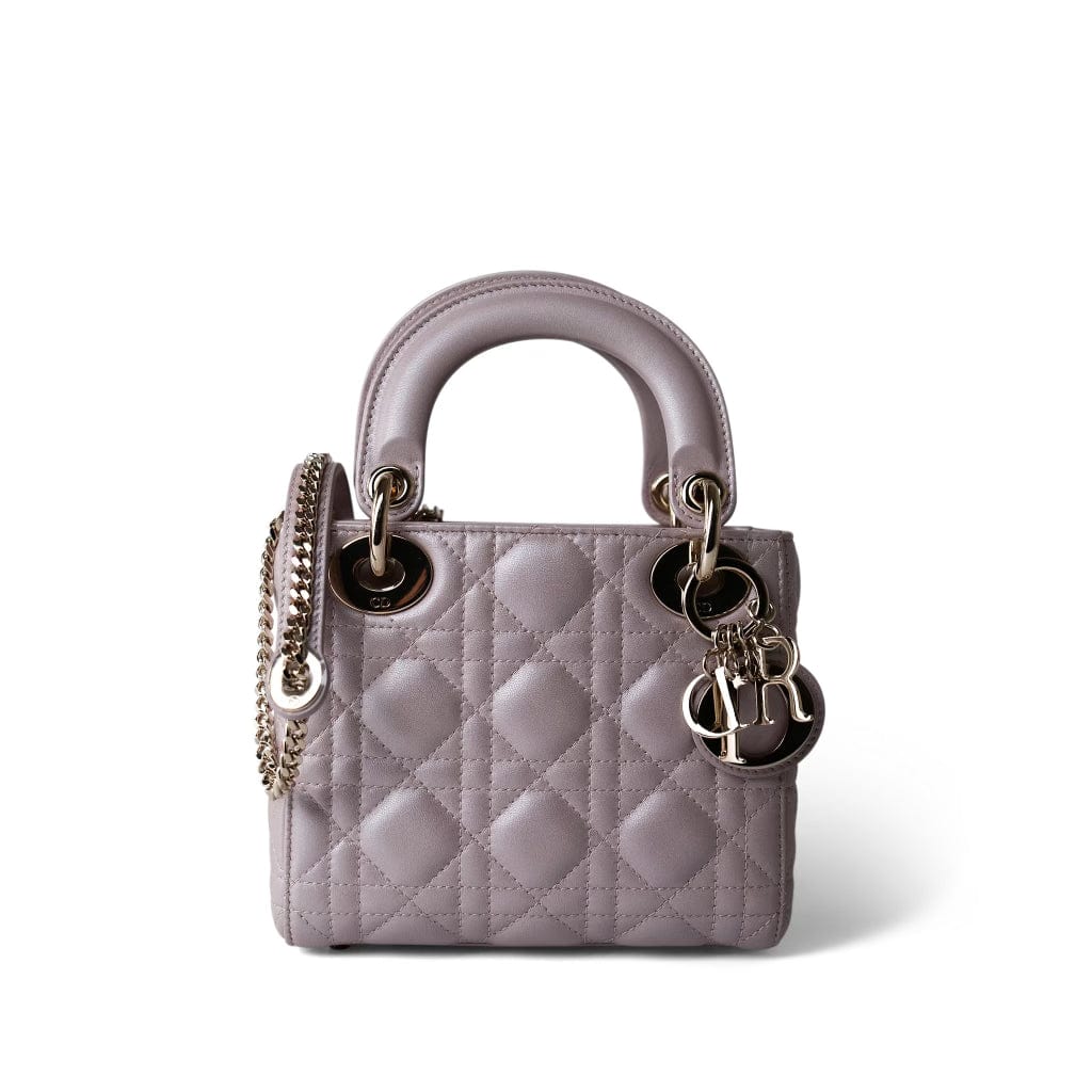 Mini Lady Dior Lotus Cannage Pale Lilac Pink Pearlescent Lambskin