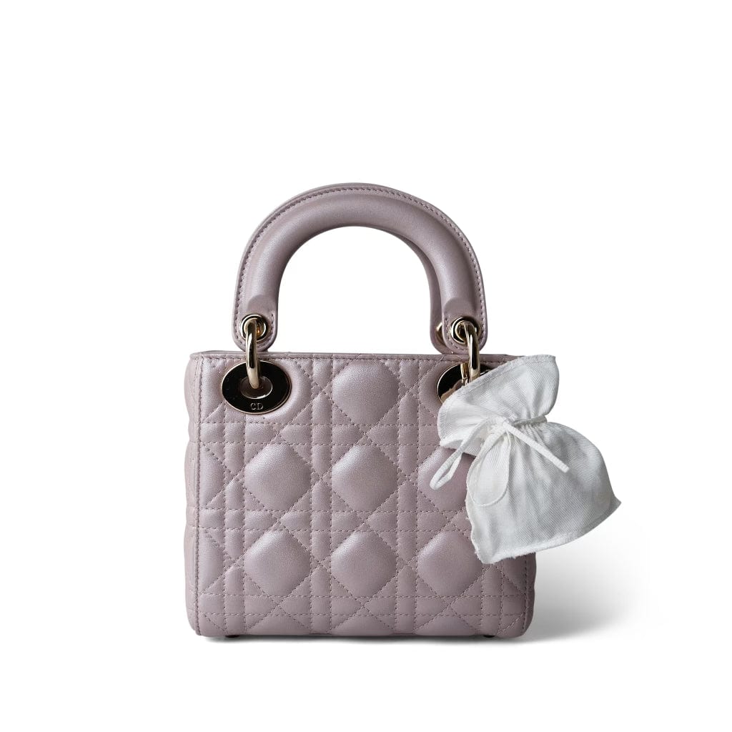 Mini Lady Dior Lotus Cannage Pale Lilac Pink Pearlescent Lambskin