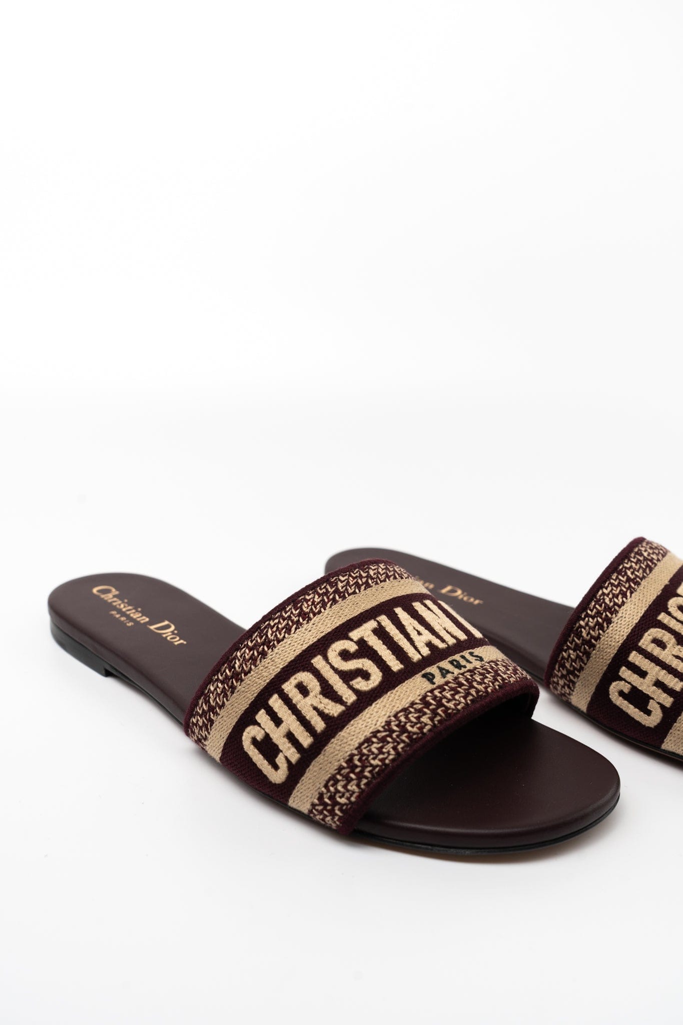 CHRISTIAN DIOR Canvas Embroidered Dway Mules Slide Sandals 36 Deep Amaran