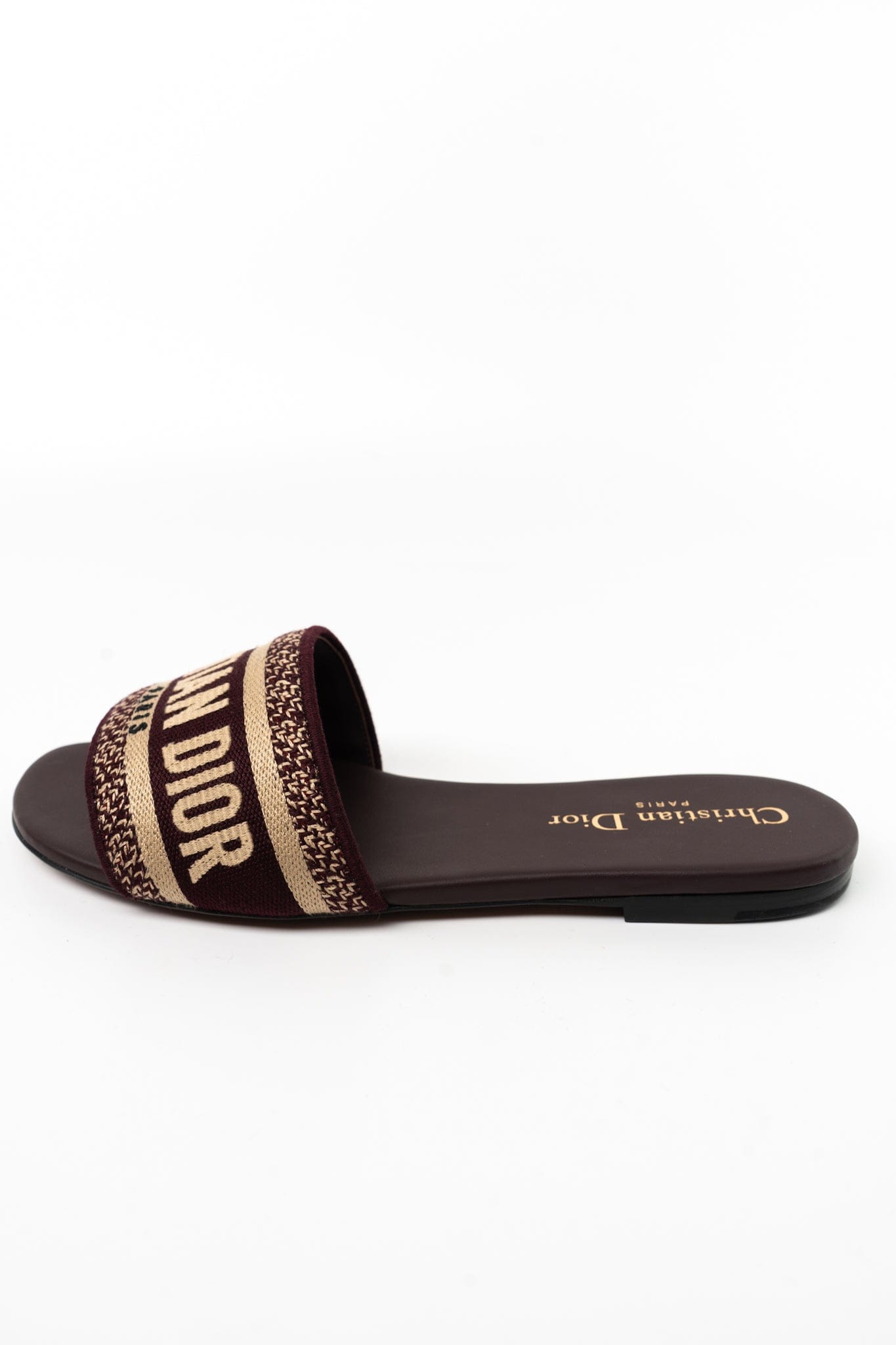 CHRISTIAN DIOR Canvas Embroidered Dway Mules Slide Sandals 36 Deep Amaran