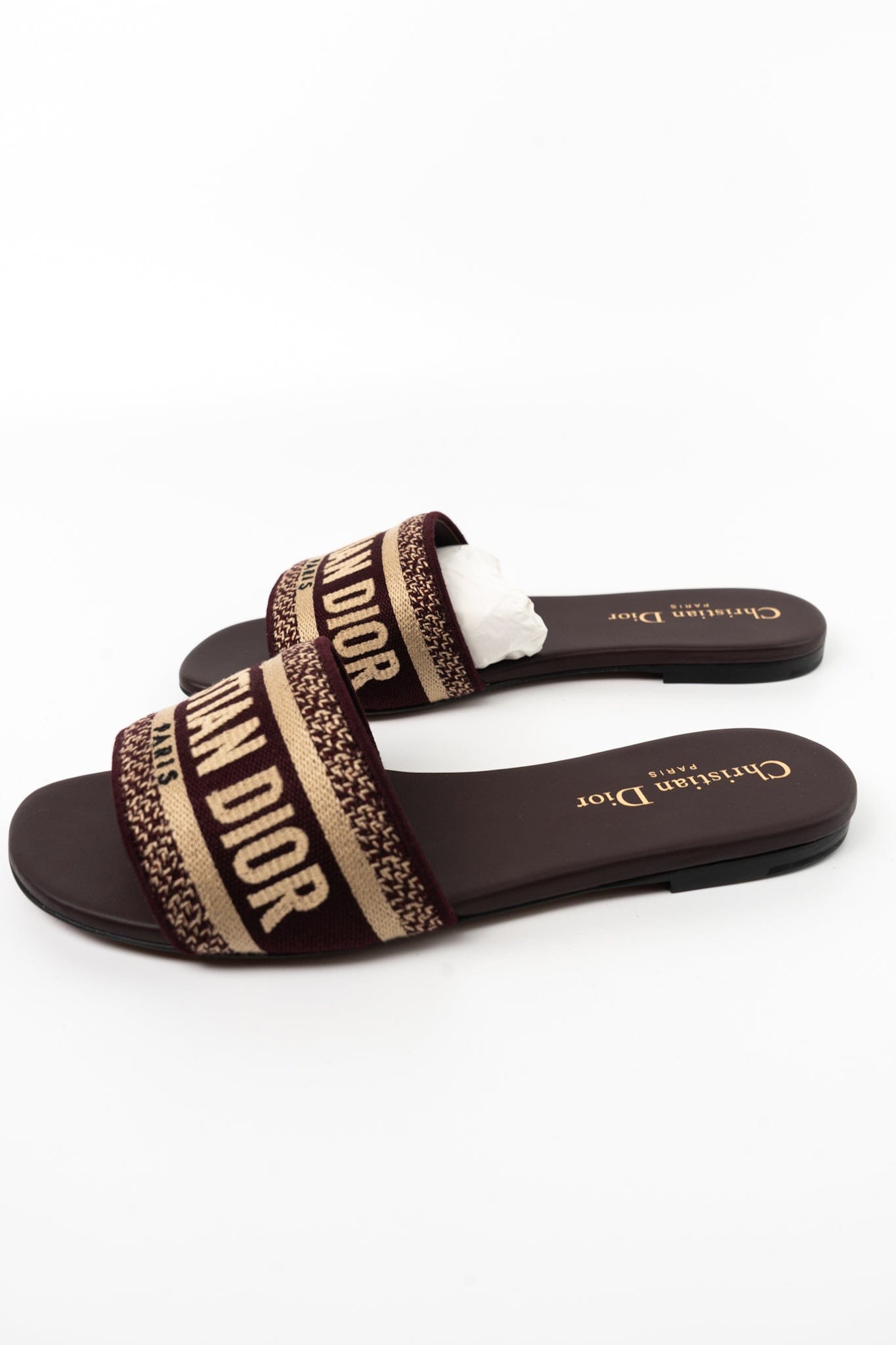 CHRISTIAN DIOR Canvas Embroidered Dway Mules Slide Sandals 36 Deep Amaran