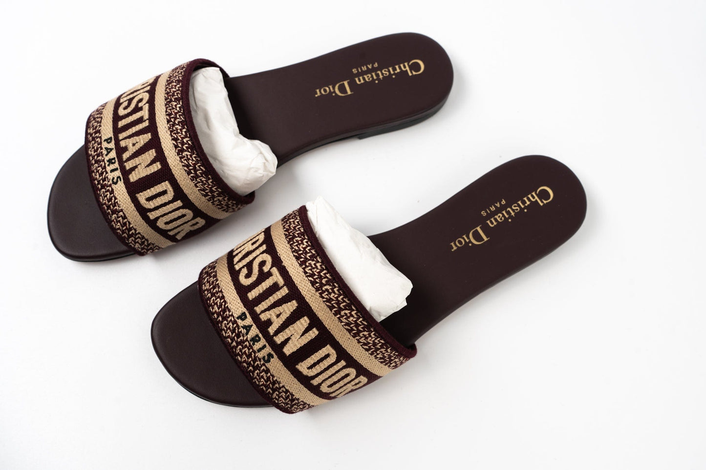 CHRISTIAN DIOR Canvas Embroidered Dway Mules Slide Sandals 36 Deep Amaran