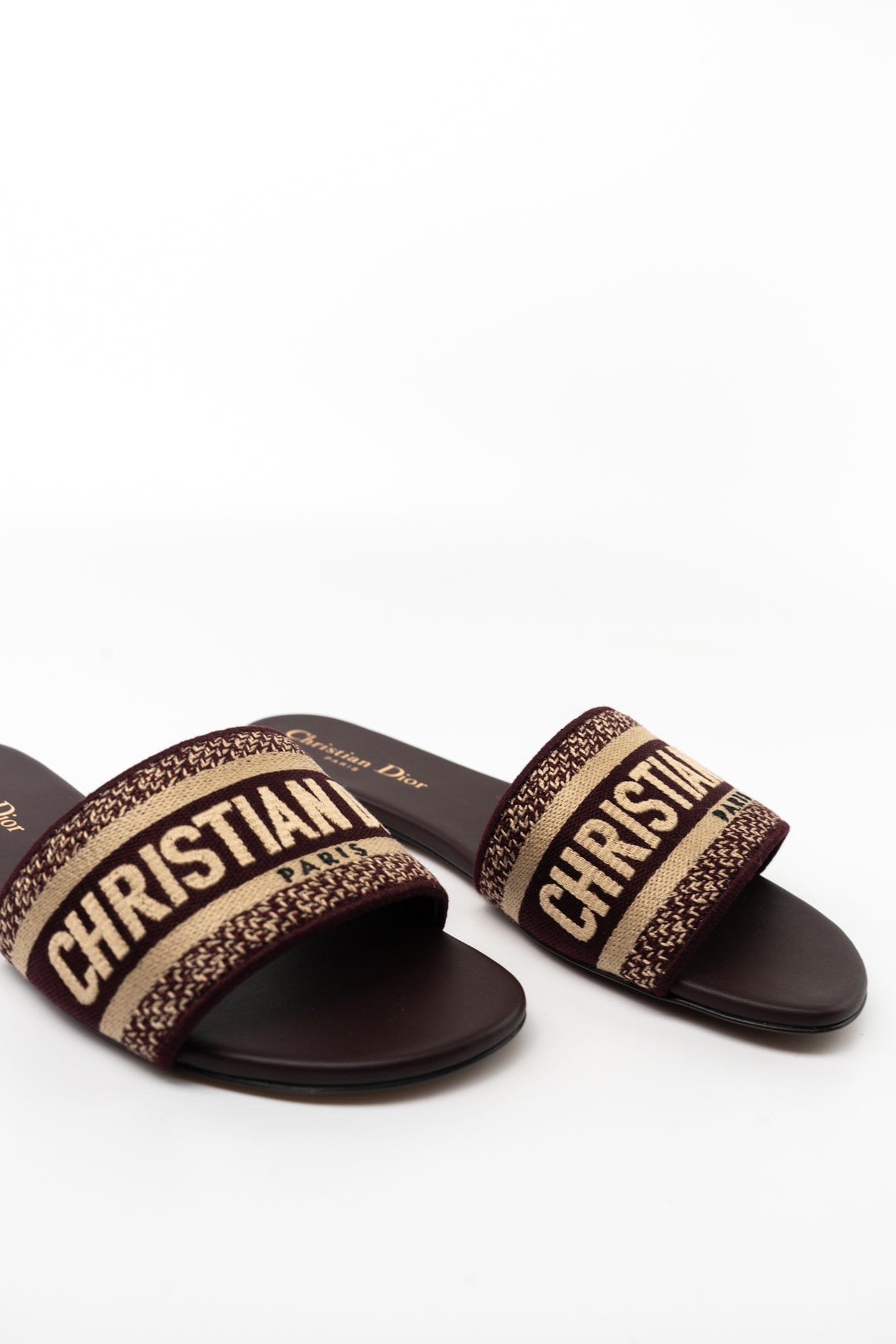 CHRISTIAN DIOR Canvas Embroidered Dway Mules Slide Sandals 36 Deep Amaran