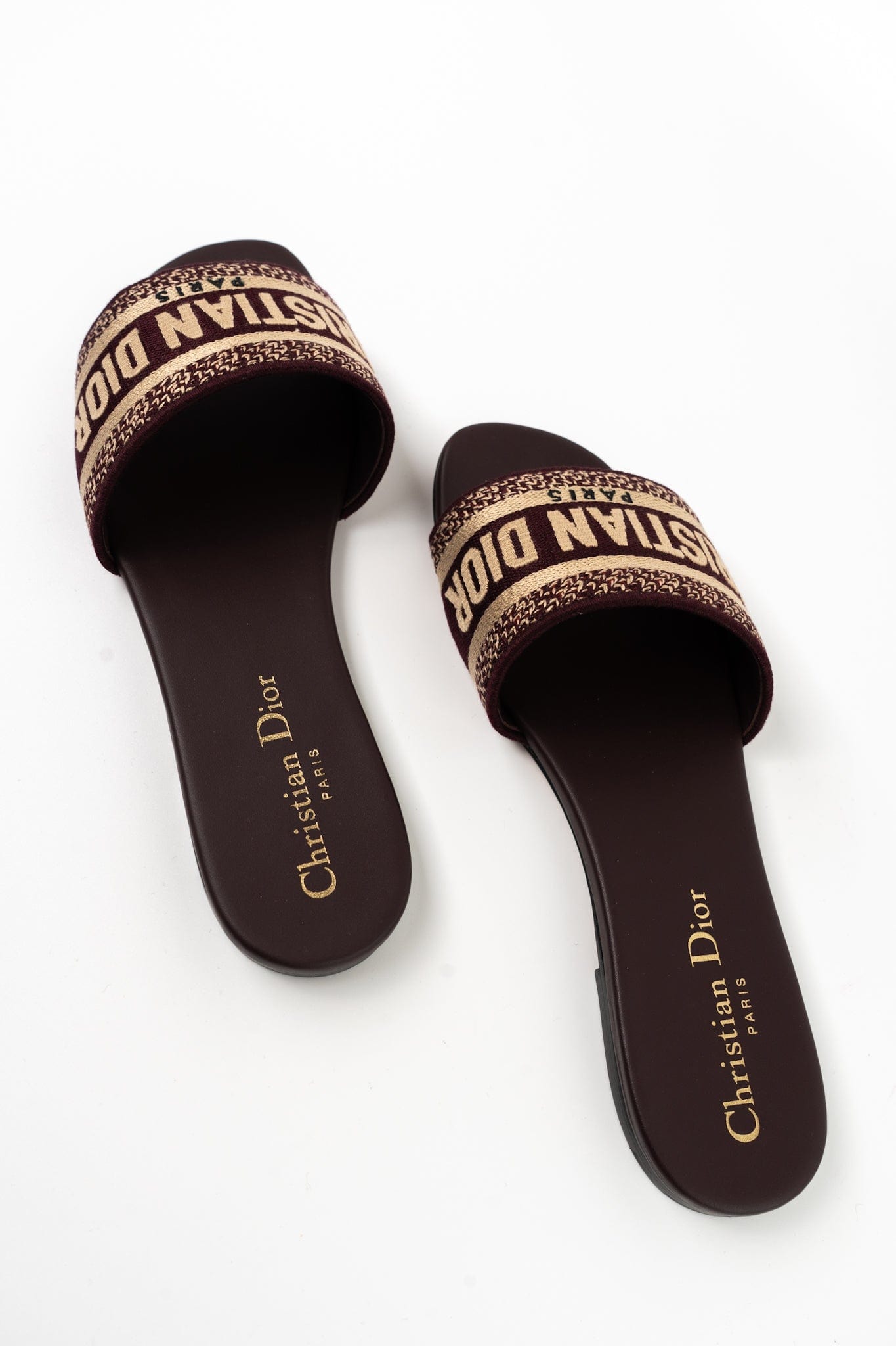 CHRISTIAN DIOR Canvas Embroidered Dway Mules Slide Sandals 36 Deep Amaran