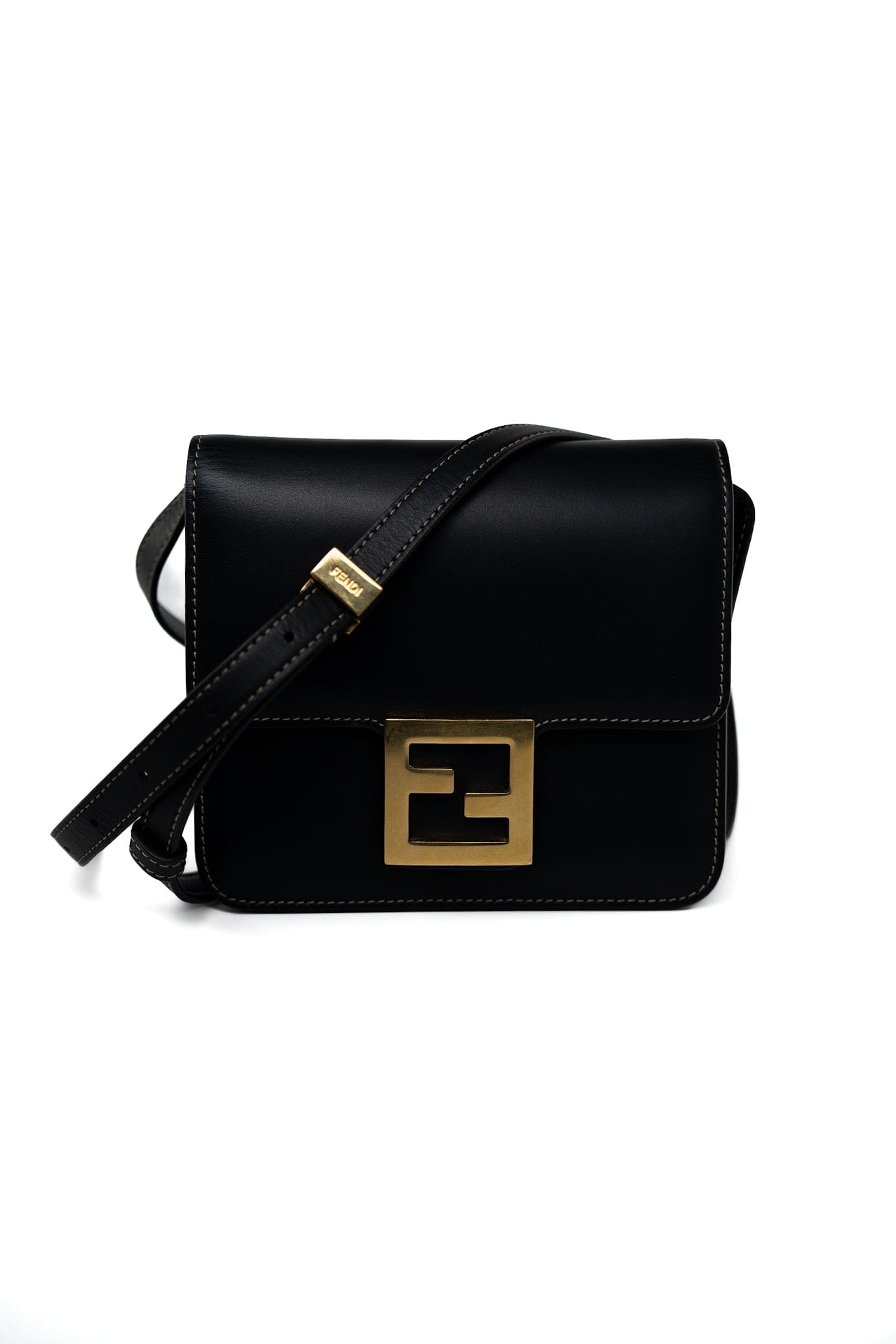 Fendi Fab Black Shoulder Bag Gold Hardware