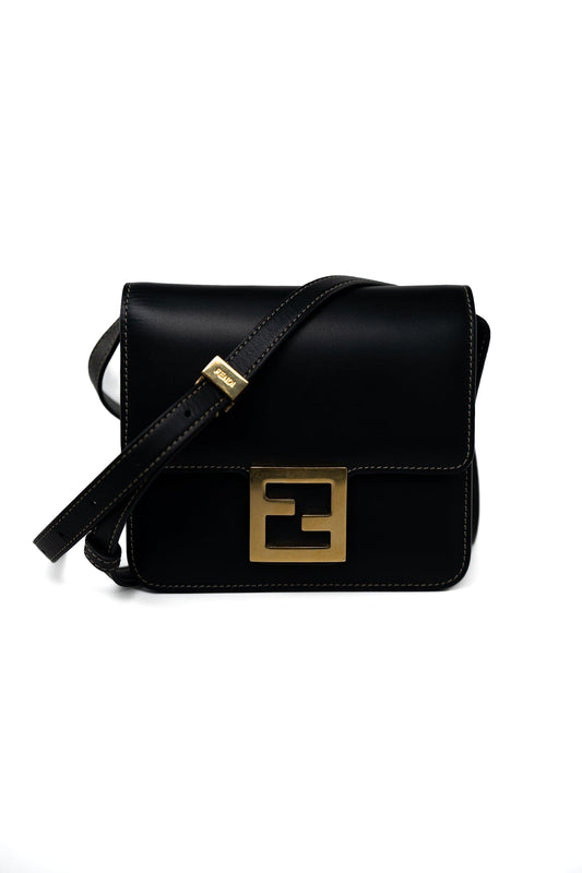 Fendi Fab Black Shoulder Bag Gold Hardware