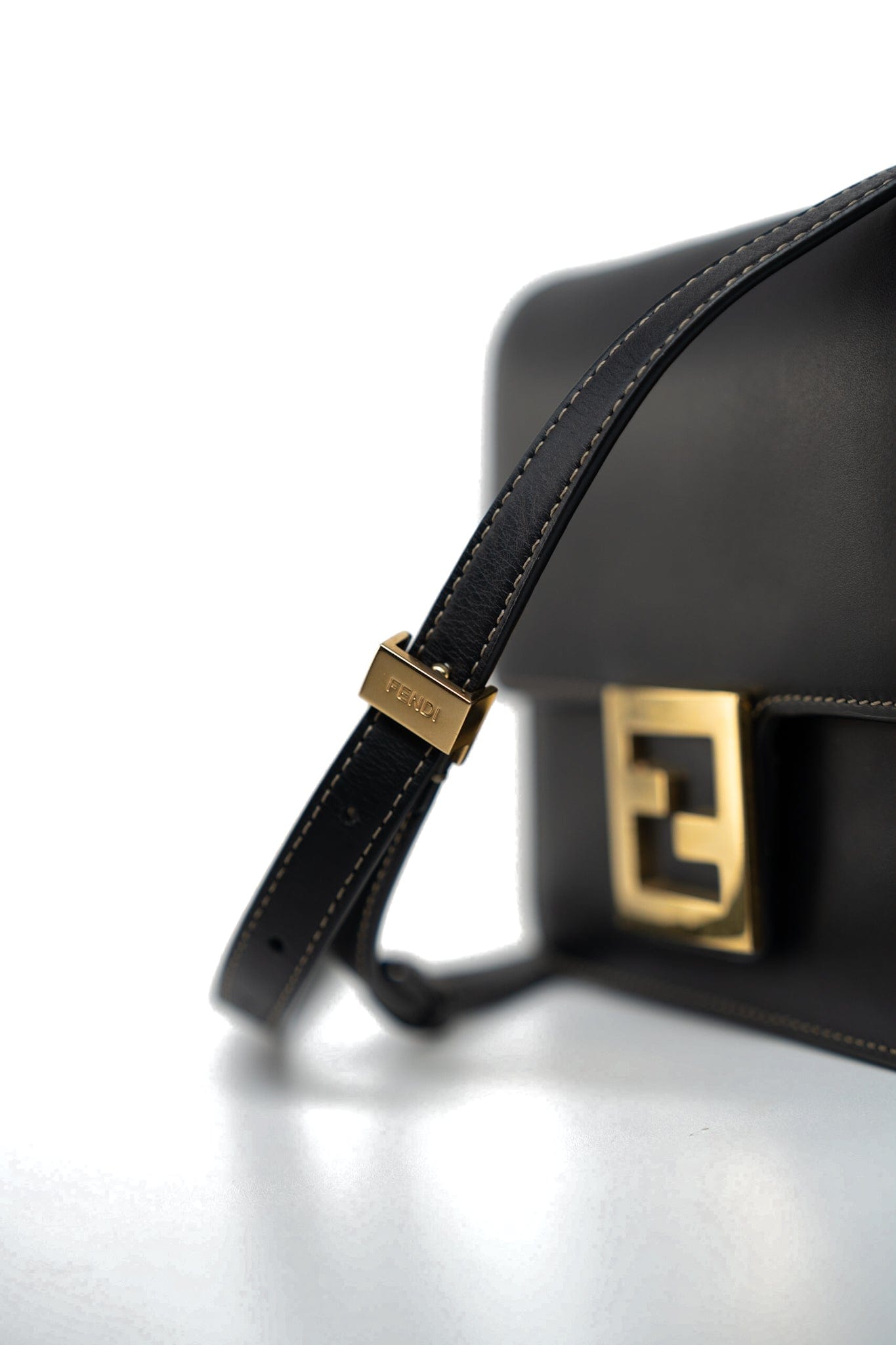 Fendi Fab Black Shoulder Bag Gold Hardware