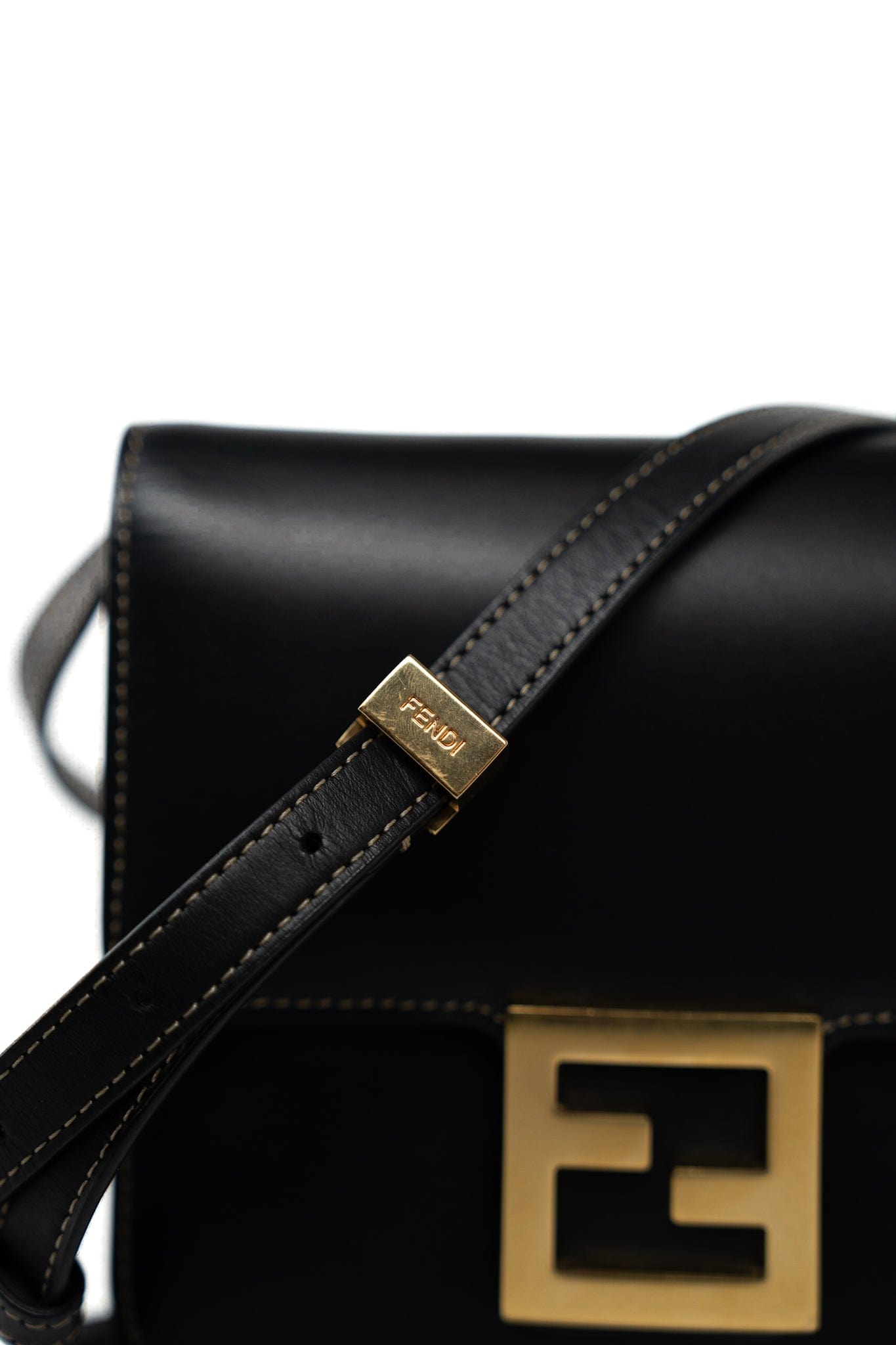 Fendi Fab Black Shoulder Bag Gold Hardware