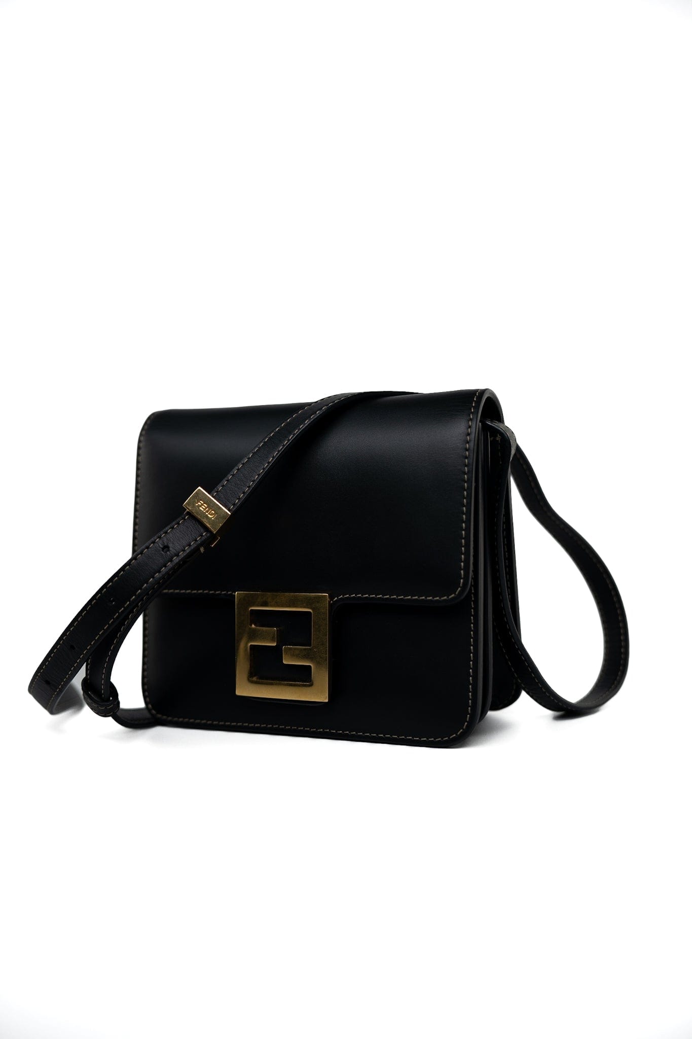 Fendi Fab Black Shoulder Bag Gold Hardware