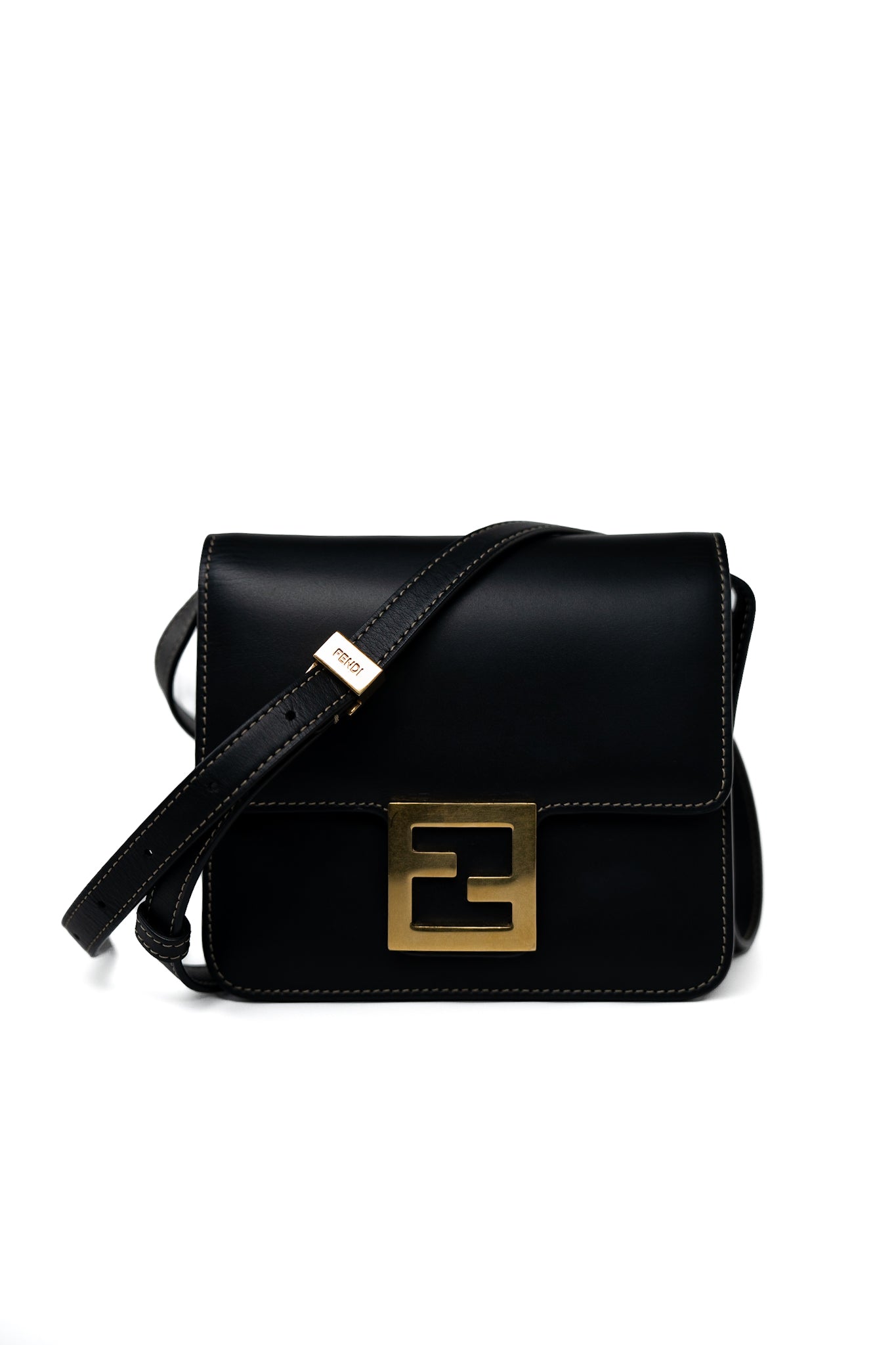 Fendi Fab Black Shoulder Bag Gold Hardware