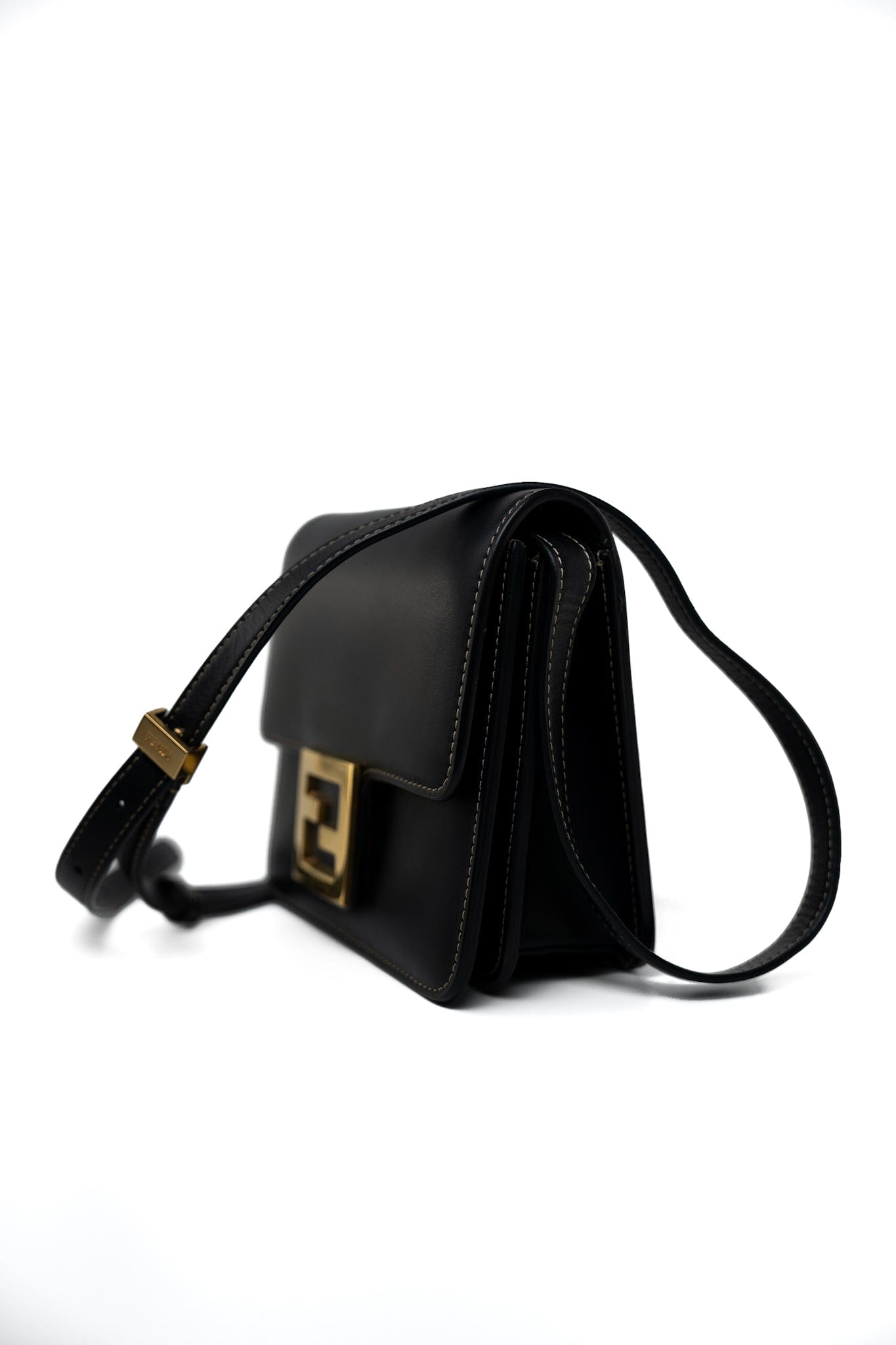 Fendi Fab Black Shoulder Bag Gold Hardware