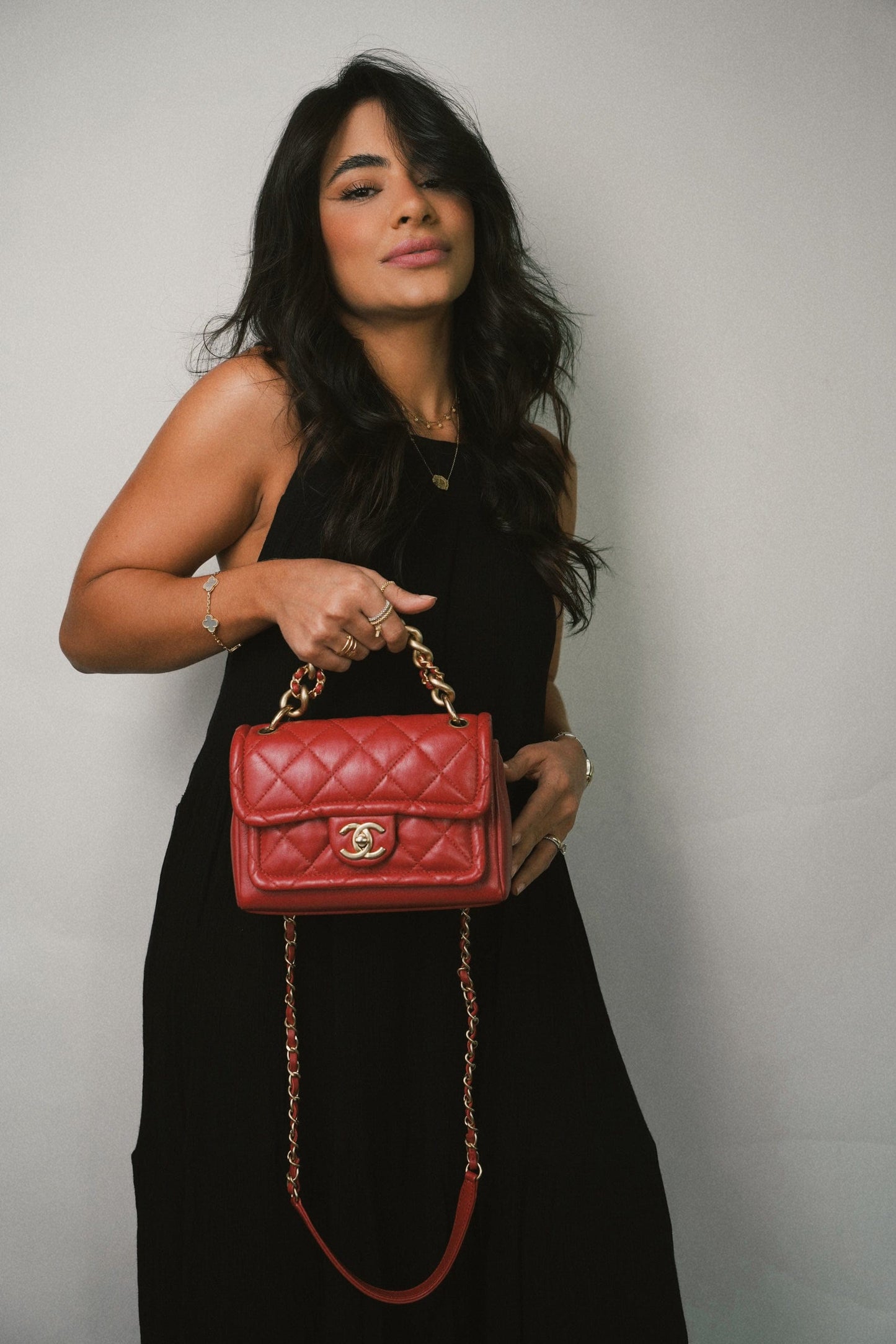 Red Lambskin Quilted Single Flap Chain Leather Link Bag
