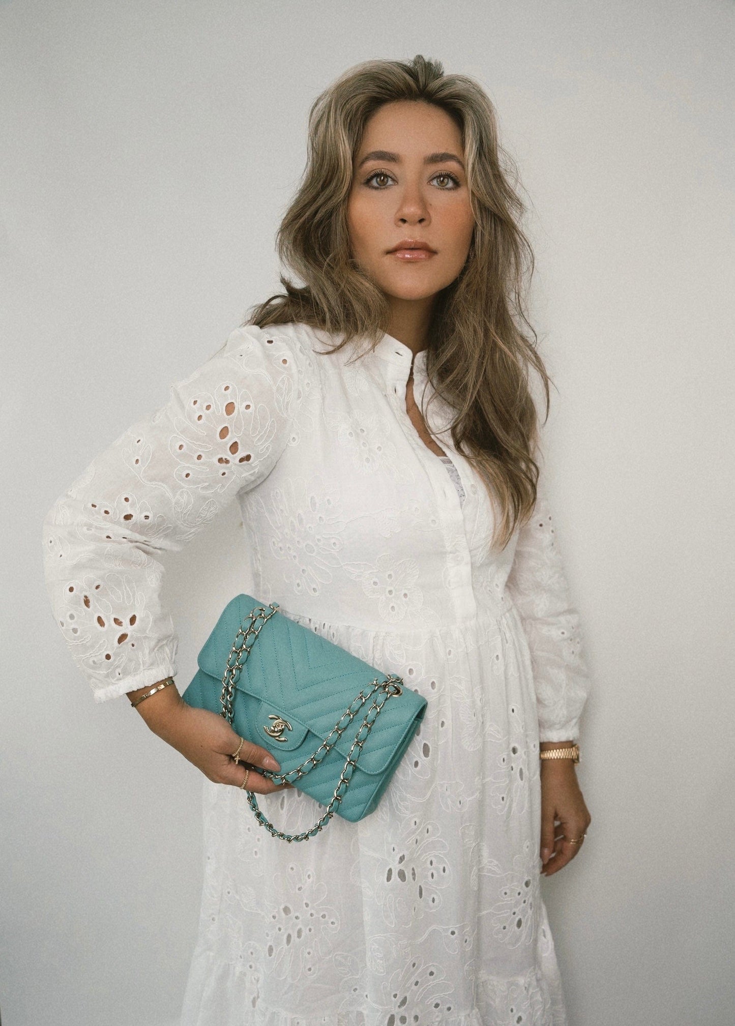 Tiffany Blue Caviar Chevron Quilted Classic Flap Small LGHW