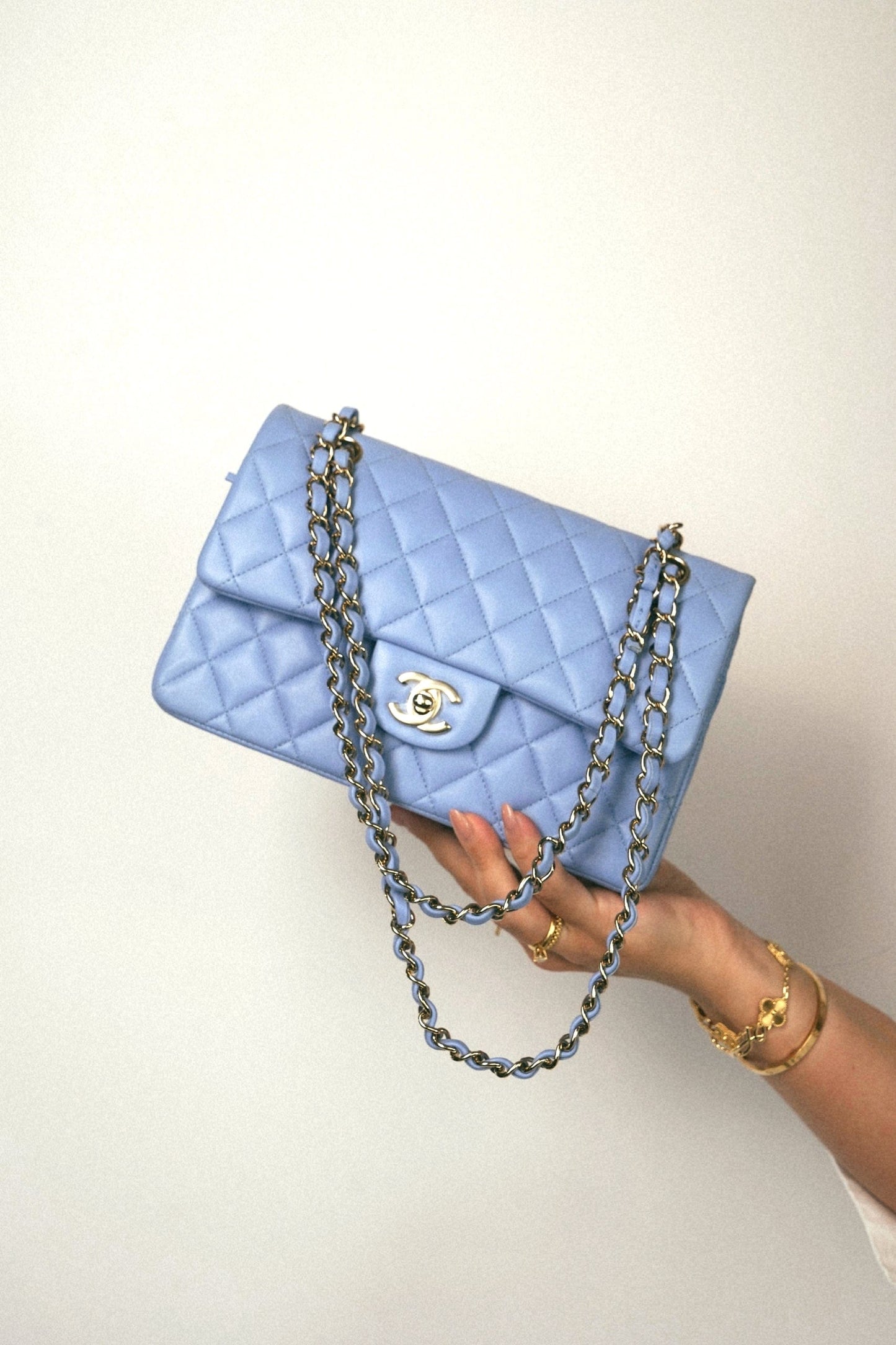 21C Sky Blue Lambskin Quilted Mini Rectangular Flap Light Gold Hardware