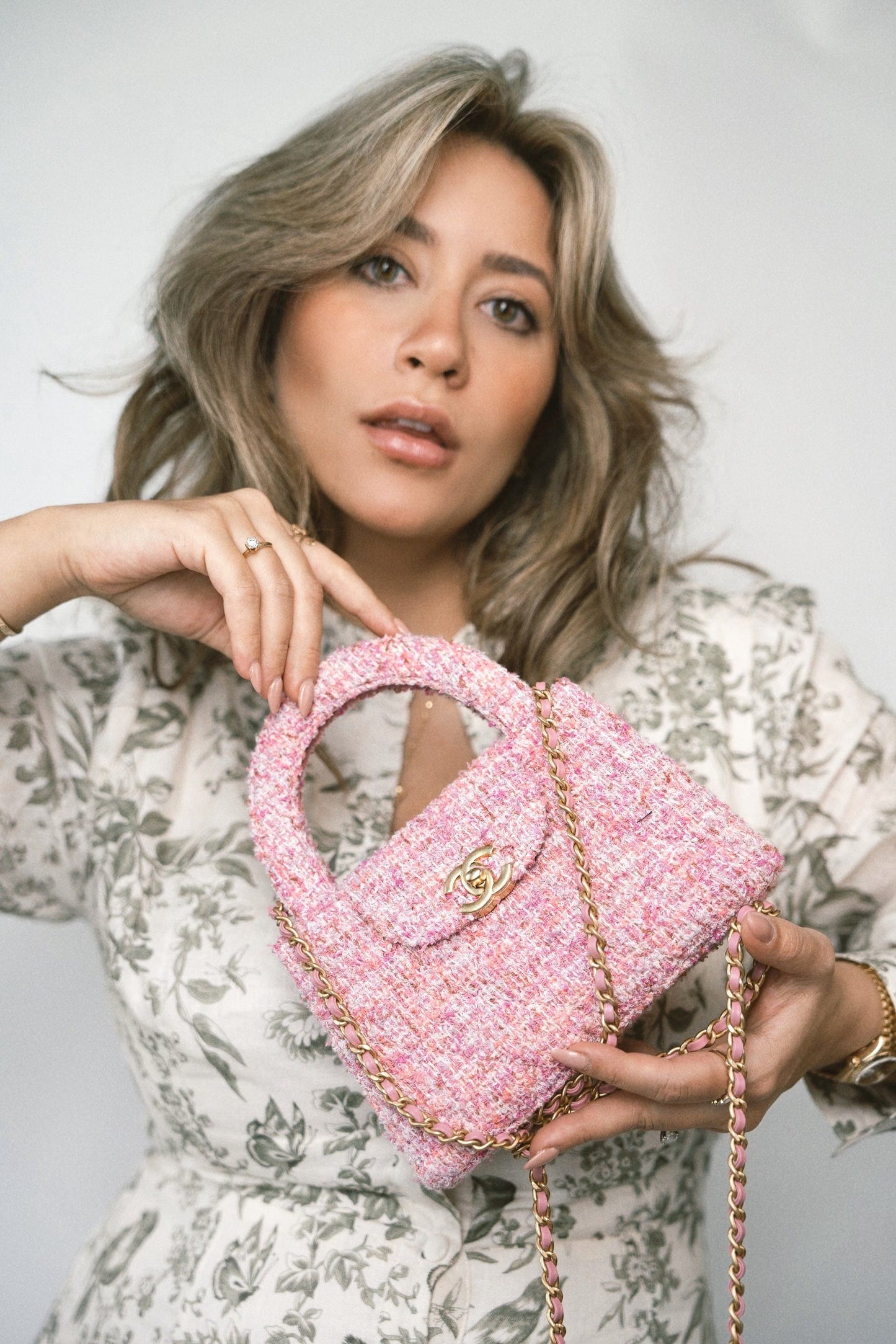 24P Pink Tweed Quilted Nano Kelly Shopper Aged Gold Hardware