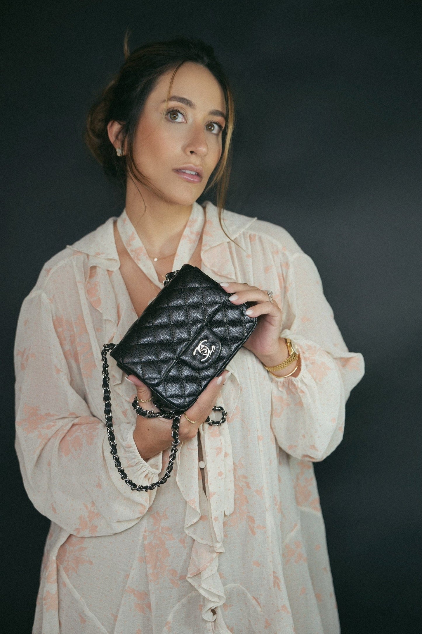 Black Caviar Quilted Mini Square Flap SHW