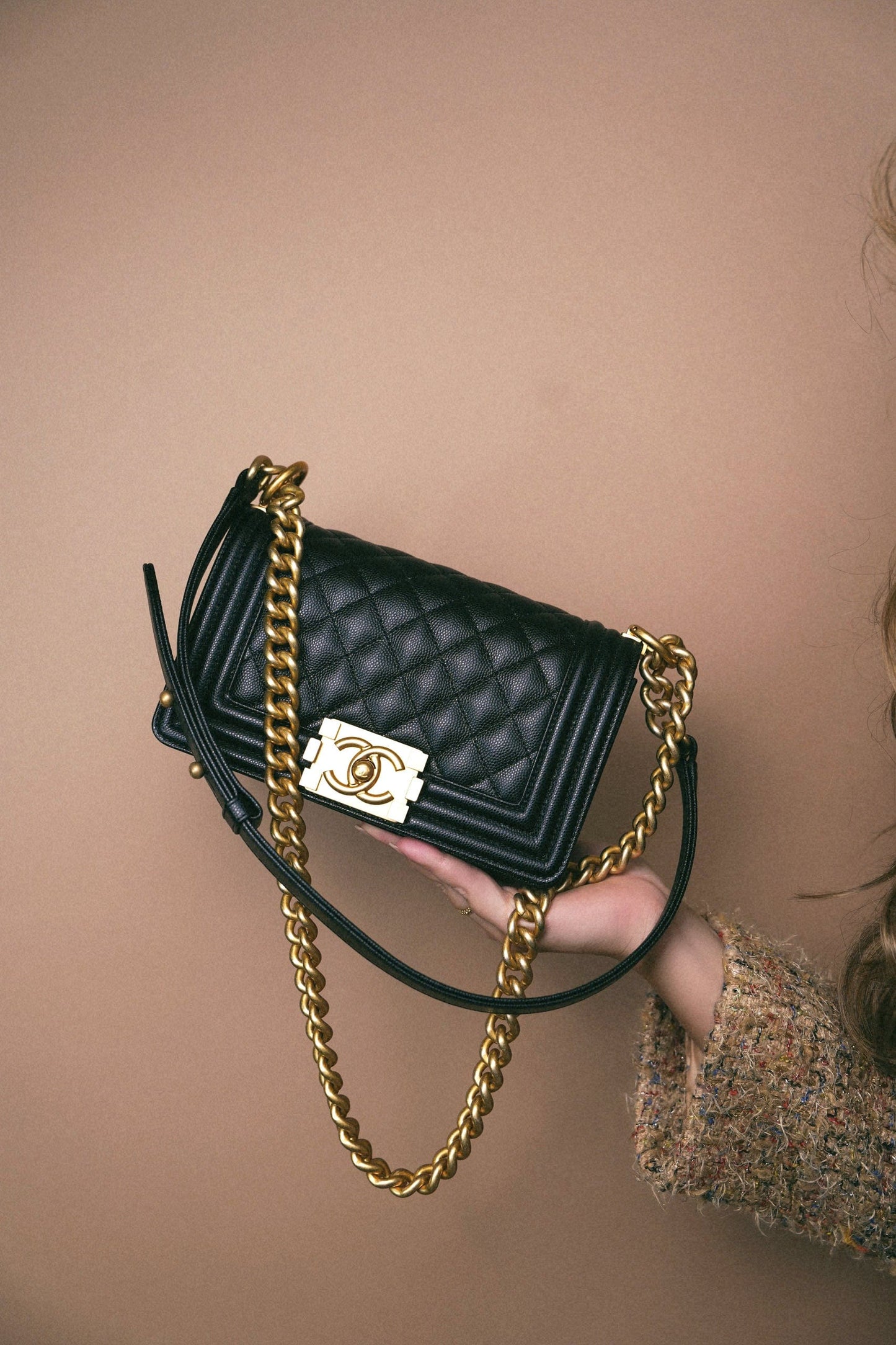 Black Caviar Quilted Small Boy Bag Aged Gold Hardware