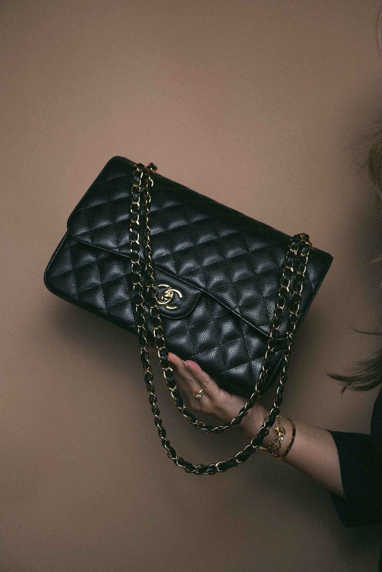 Black Caviar Quilted Jumbo Classic Flap Gold Hardware