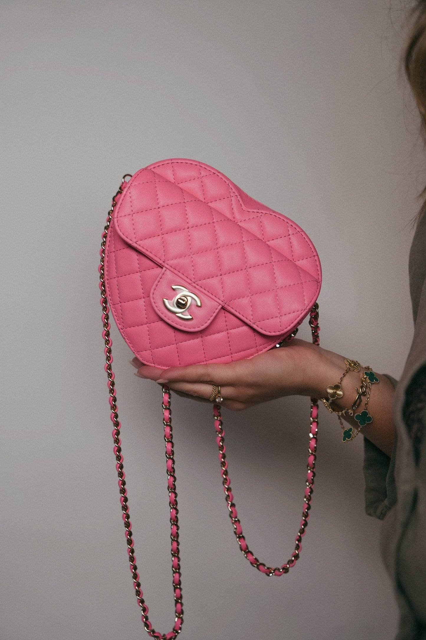 22S CC In Love Heart Zipped Pink Lambskin Quilted Belt Bag LGHW