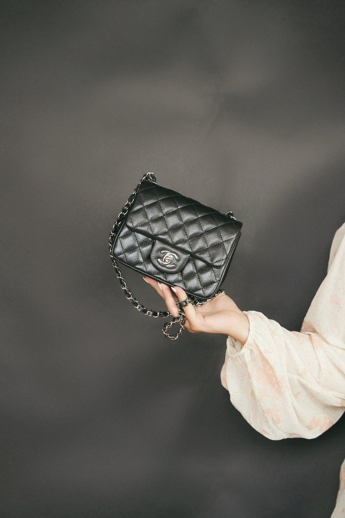 Black Caviar Quilted Mini Square Flap SHW