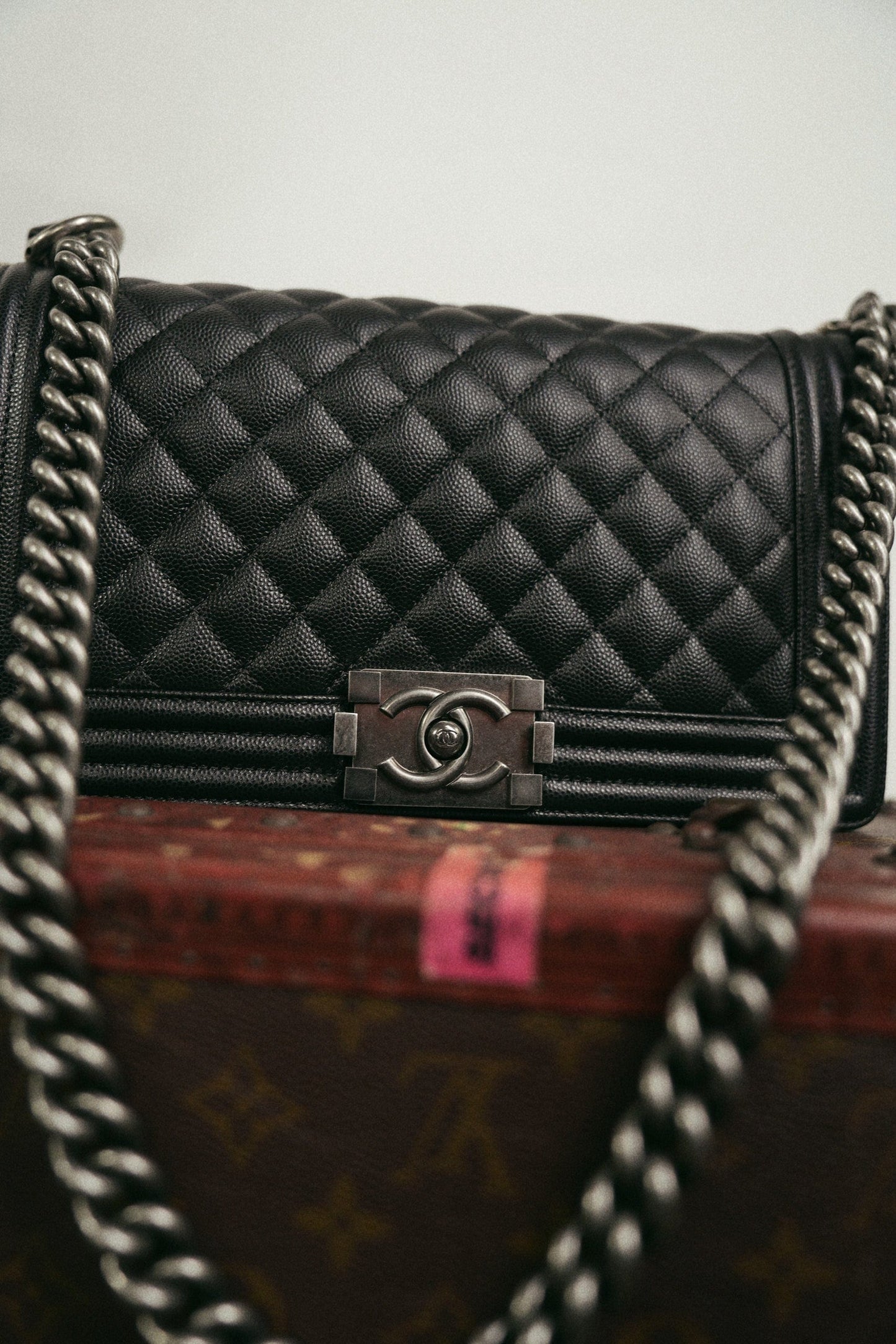 Black Caviar Quilted Boy Bag Old Medium Ruthenium Hardware