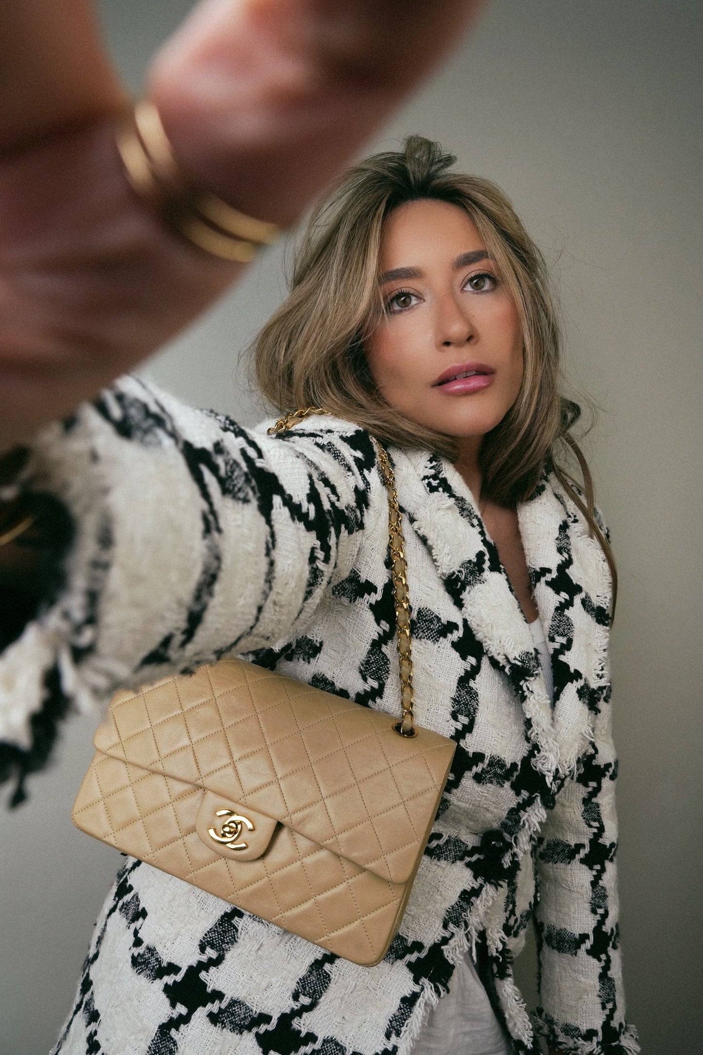 Beige Lambskin Quilted Classic Flap Medium GHW