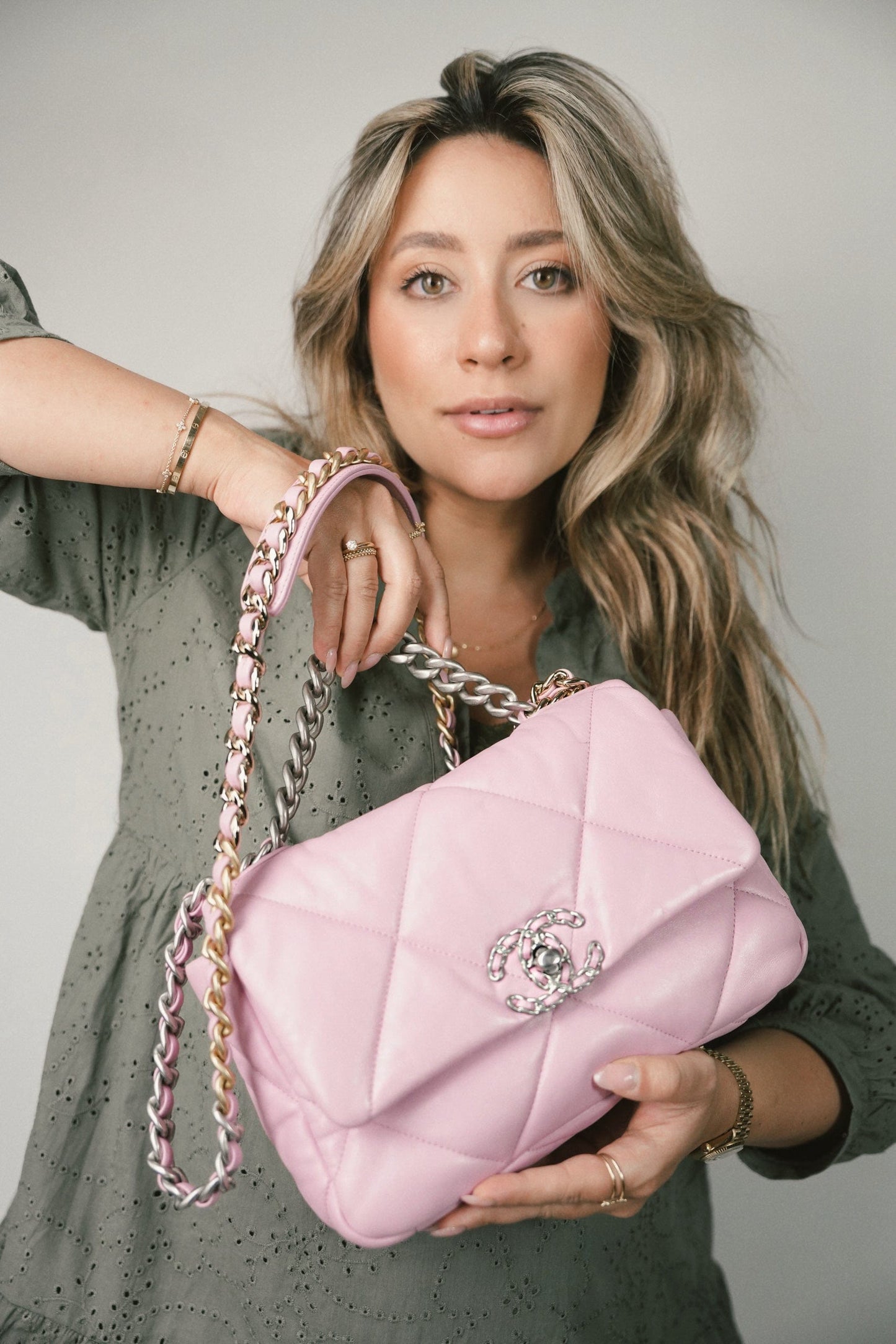 Light Pink Lambskin Quilted 19 Flap Small MHW