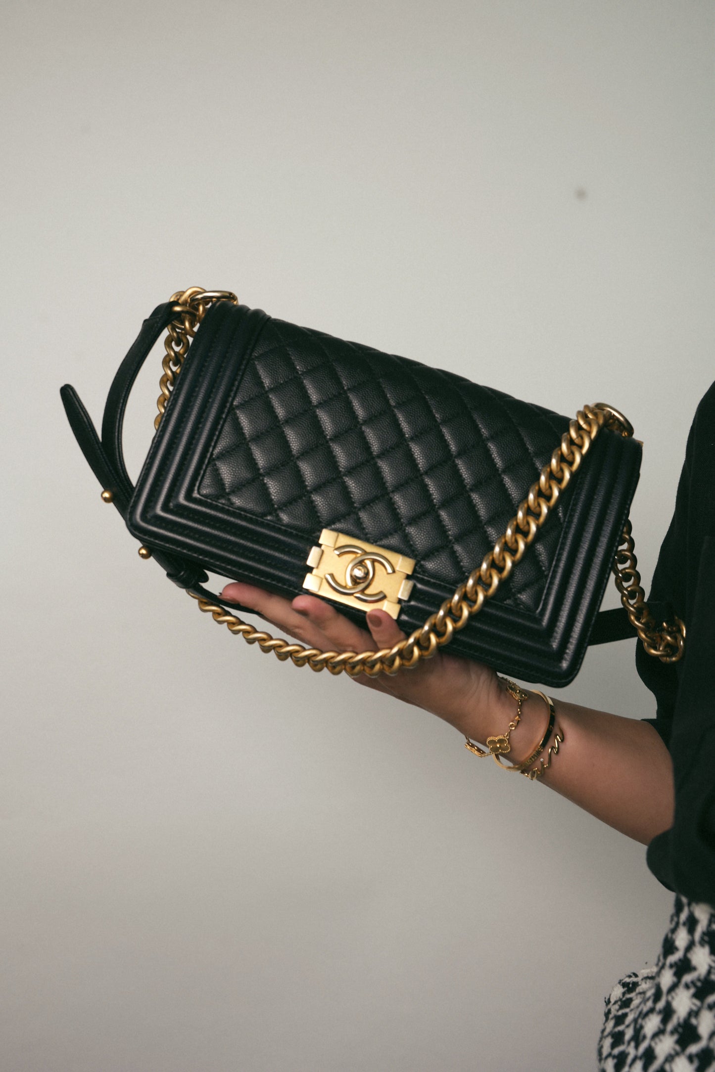 Black Caviar Quilted Old Medium Boy Bag AGHW