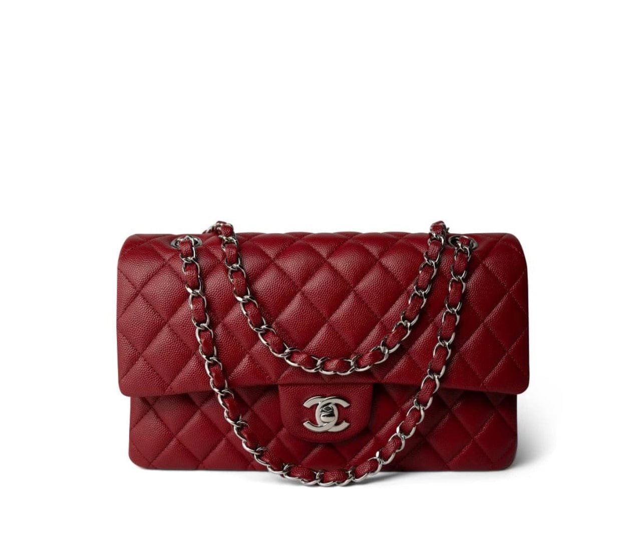 17B Red/Raspberry Caviar Quilted Medium Classic Flap Silver Hardware