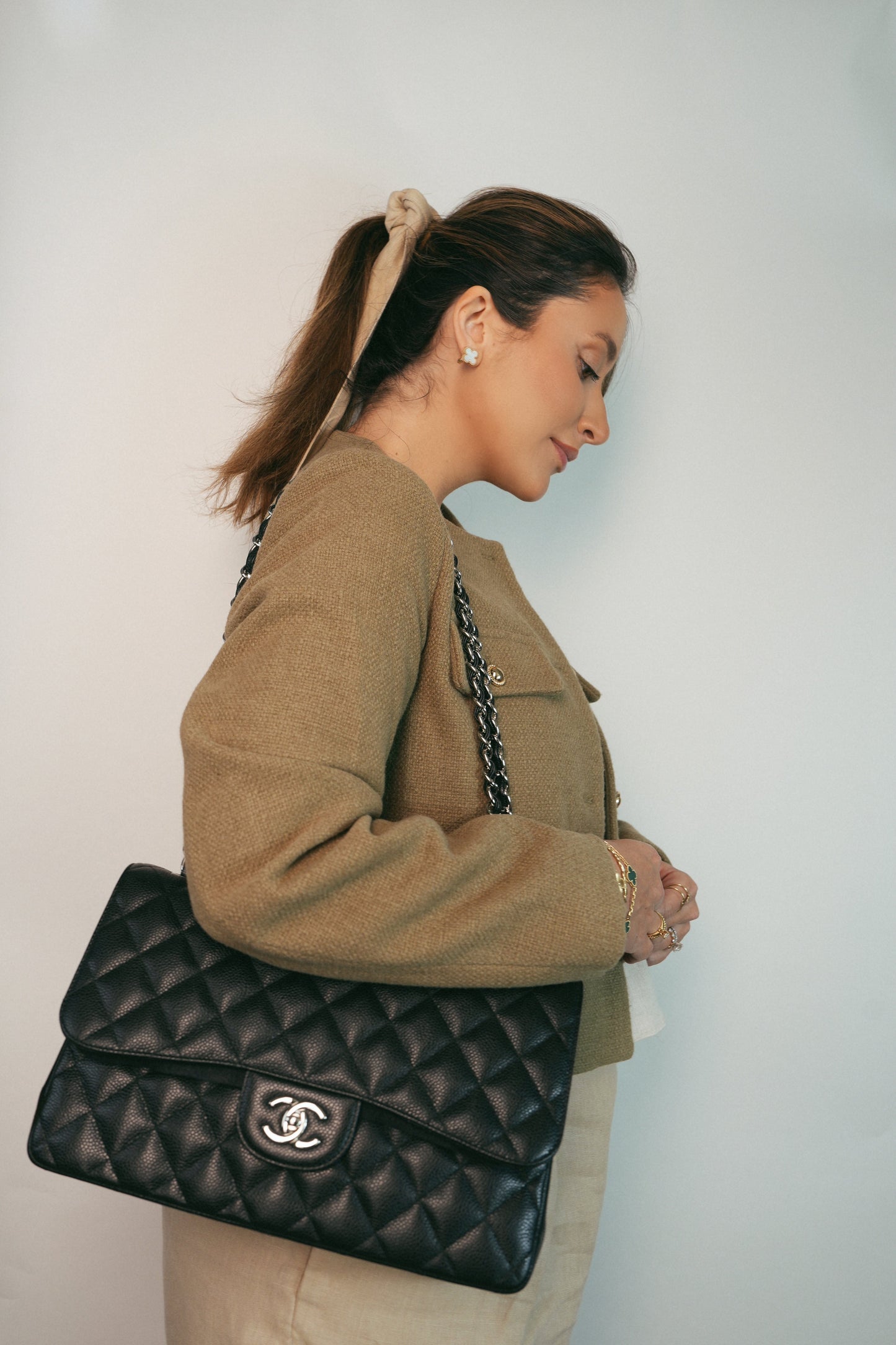 Black Jumbo Caviar Quilted Classic Flap Silver Hardware