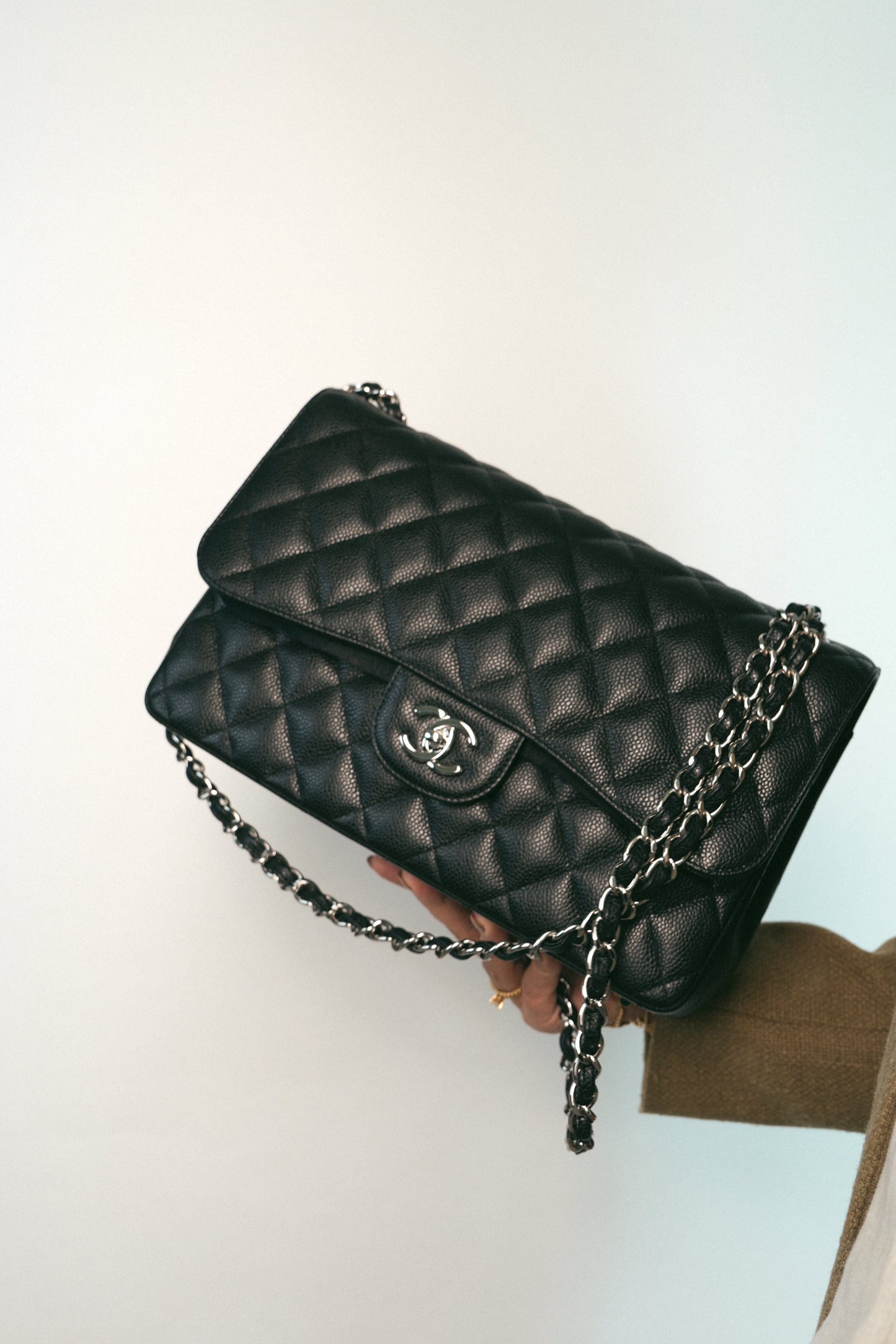 Black Jumbo Caviar Quilted Classic Flap Silver Hardware