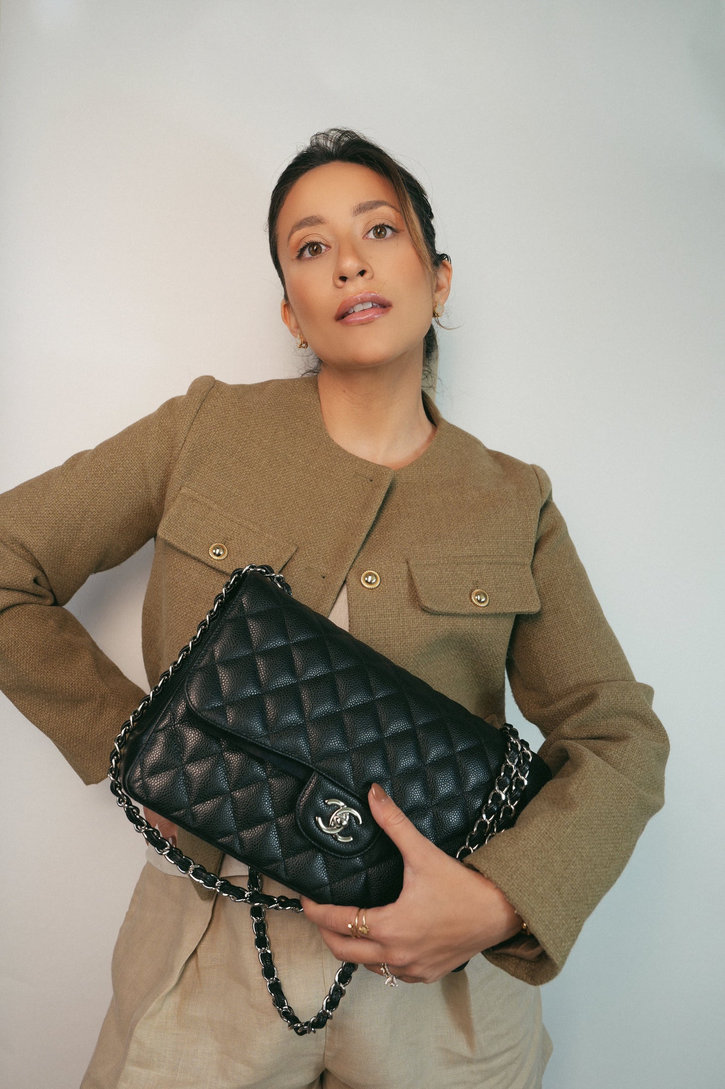 Black Jumbo Caviar Quilted Classic Flap Silver Hardware