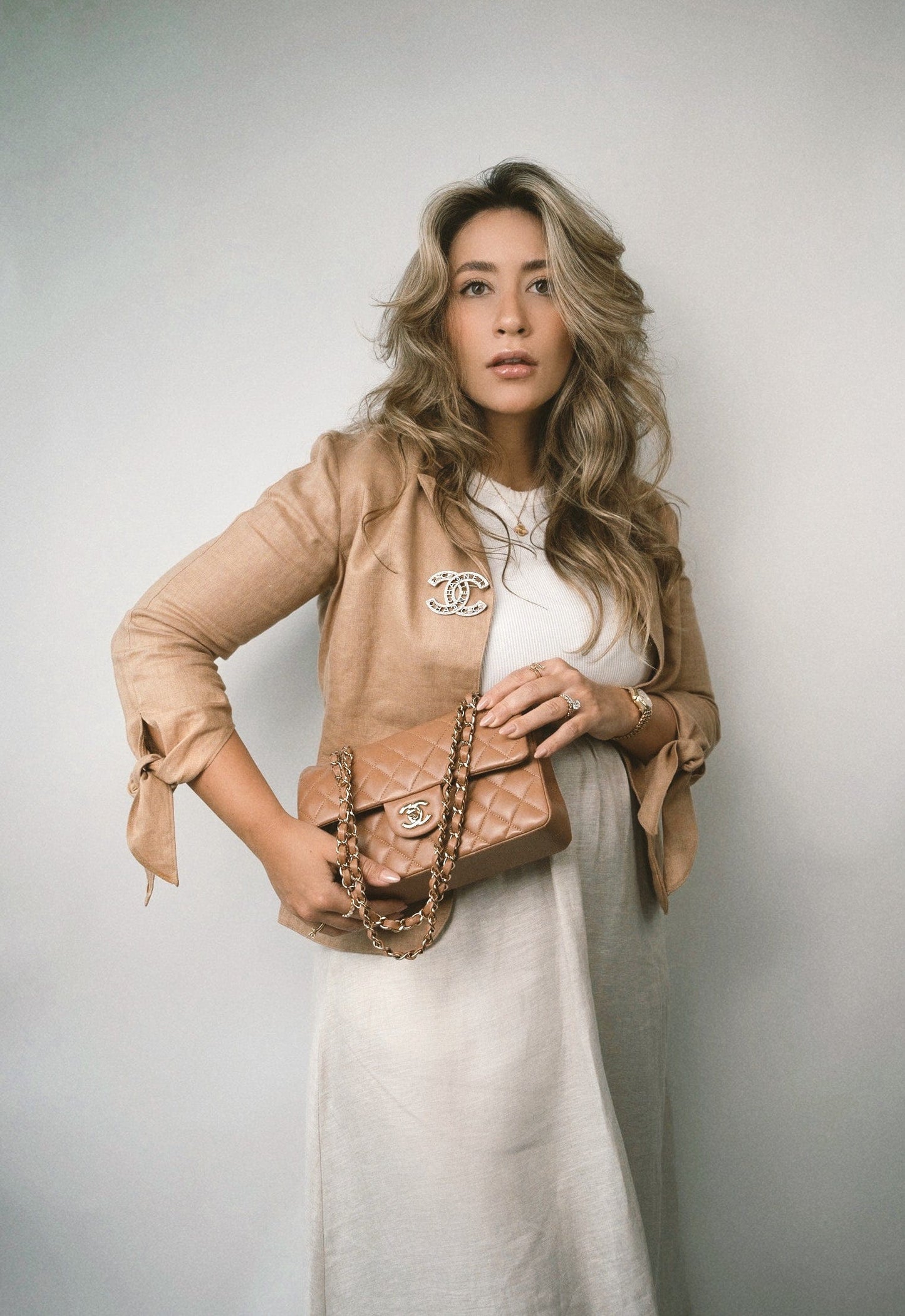 22S Caramel Lambskin Quilted Classic Flap Small Light Gold Hardware