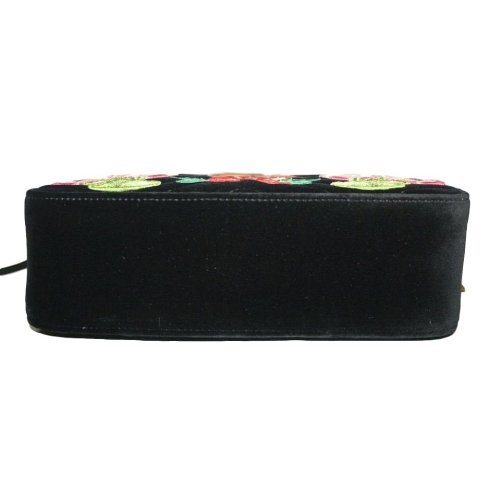 Gucci GG Marmont Matelasse Embroidered Black Nero Velvet Crossbody