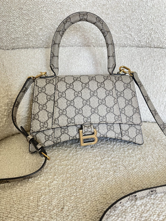 Gucci x Balenciaga The Hacker Project Small Hourglass Top Handle Bag Beige /Ebony