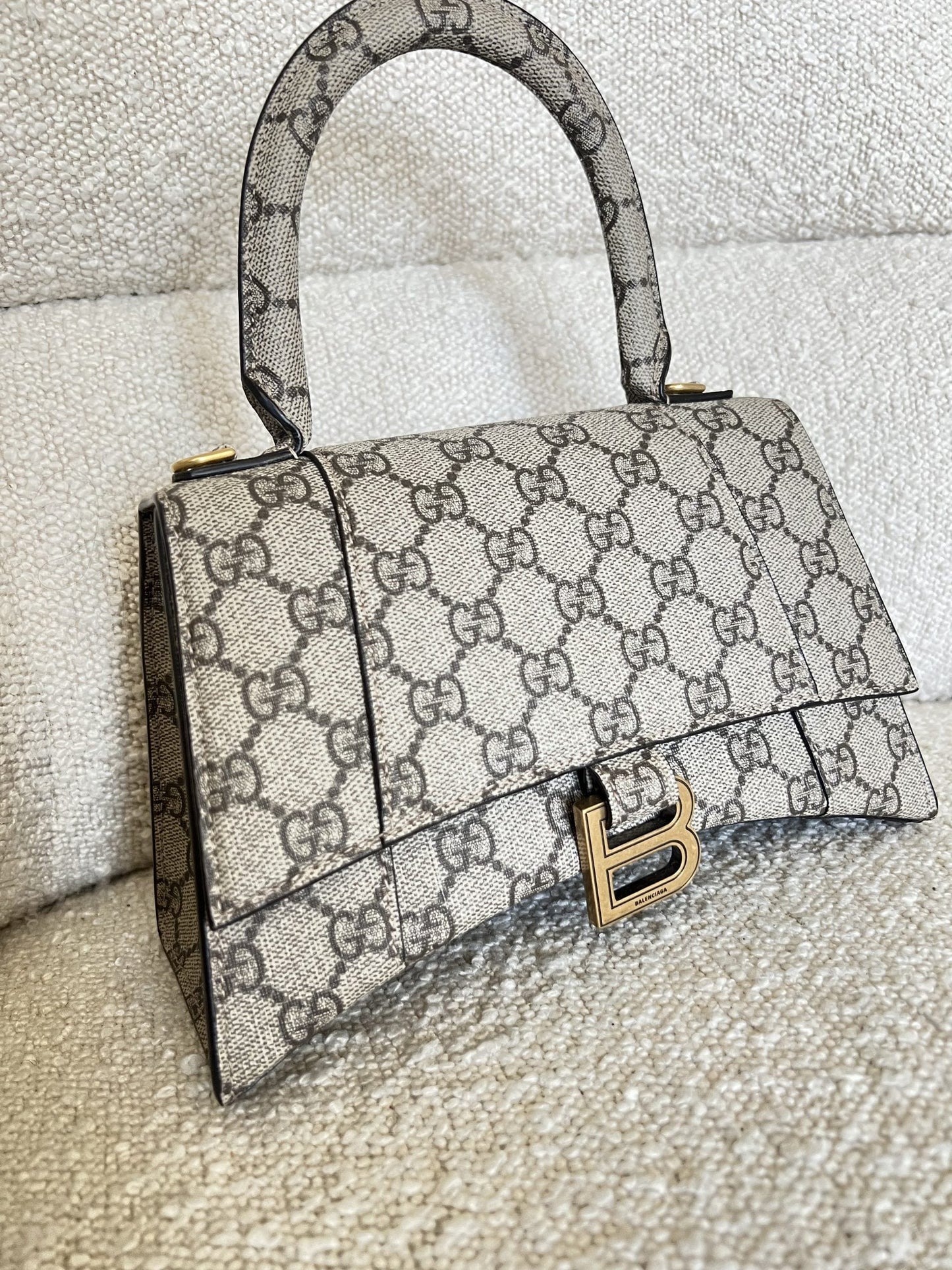 Gucci x Balenciaga The Hacker Project Small Hourglass Top Handle Bag Beige /Ebony