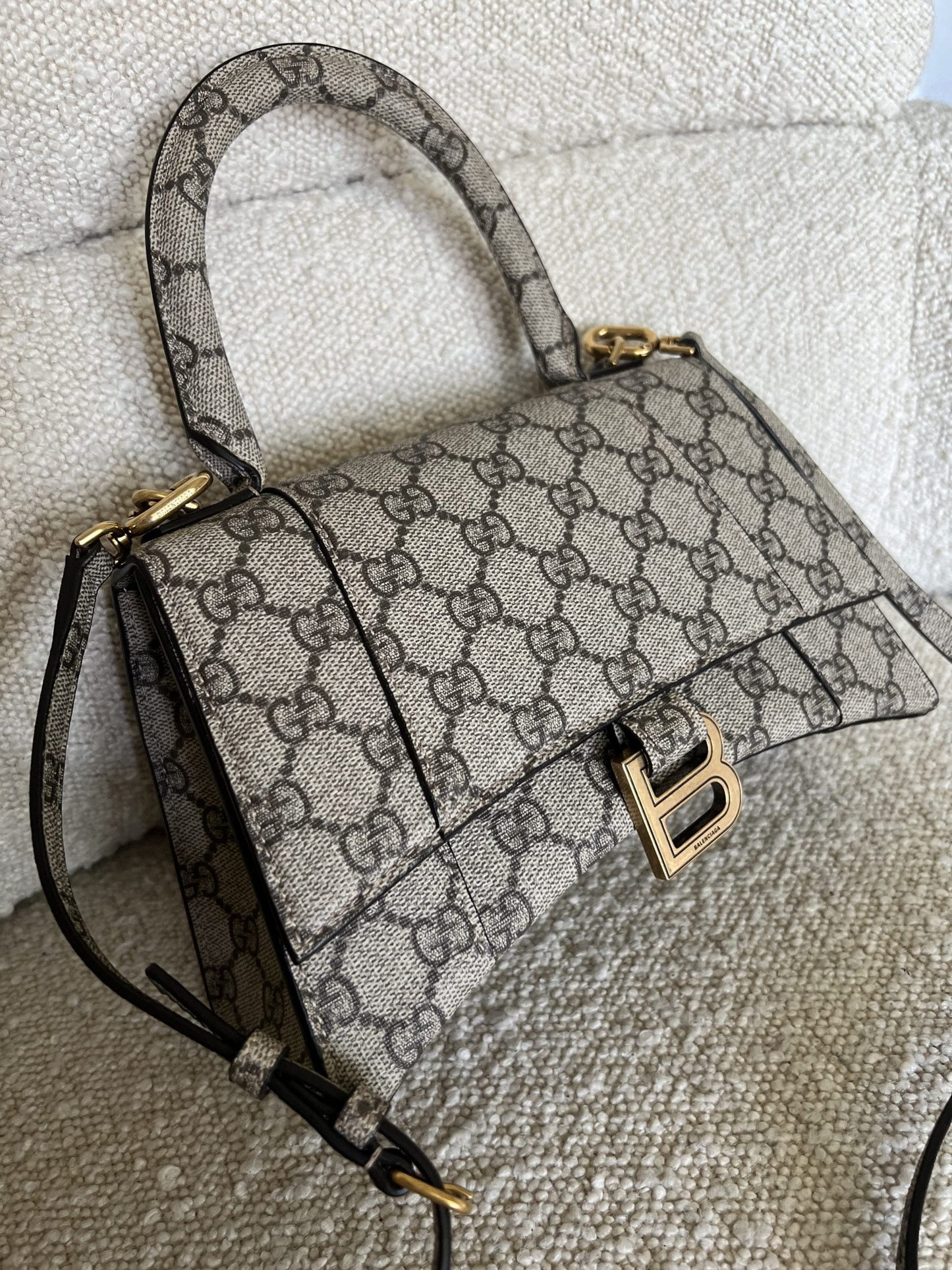 Gucci x Balenciaga The Hacker Project Small Hourglass Top Handle Bag Beige /Ebony