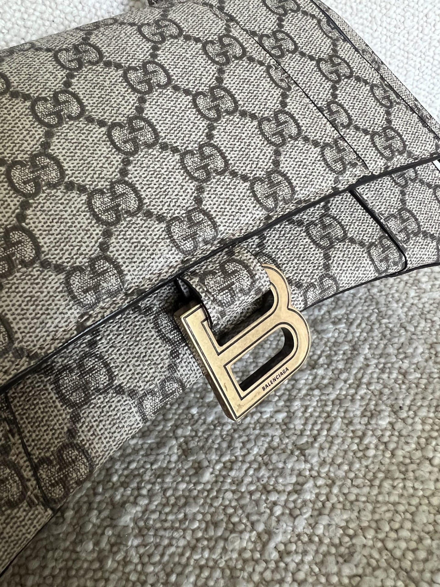 Gucci x Balenciaga The Hacker Project Small Hourglass Top Handle Bag Beige /Ebony